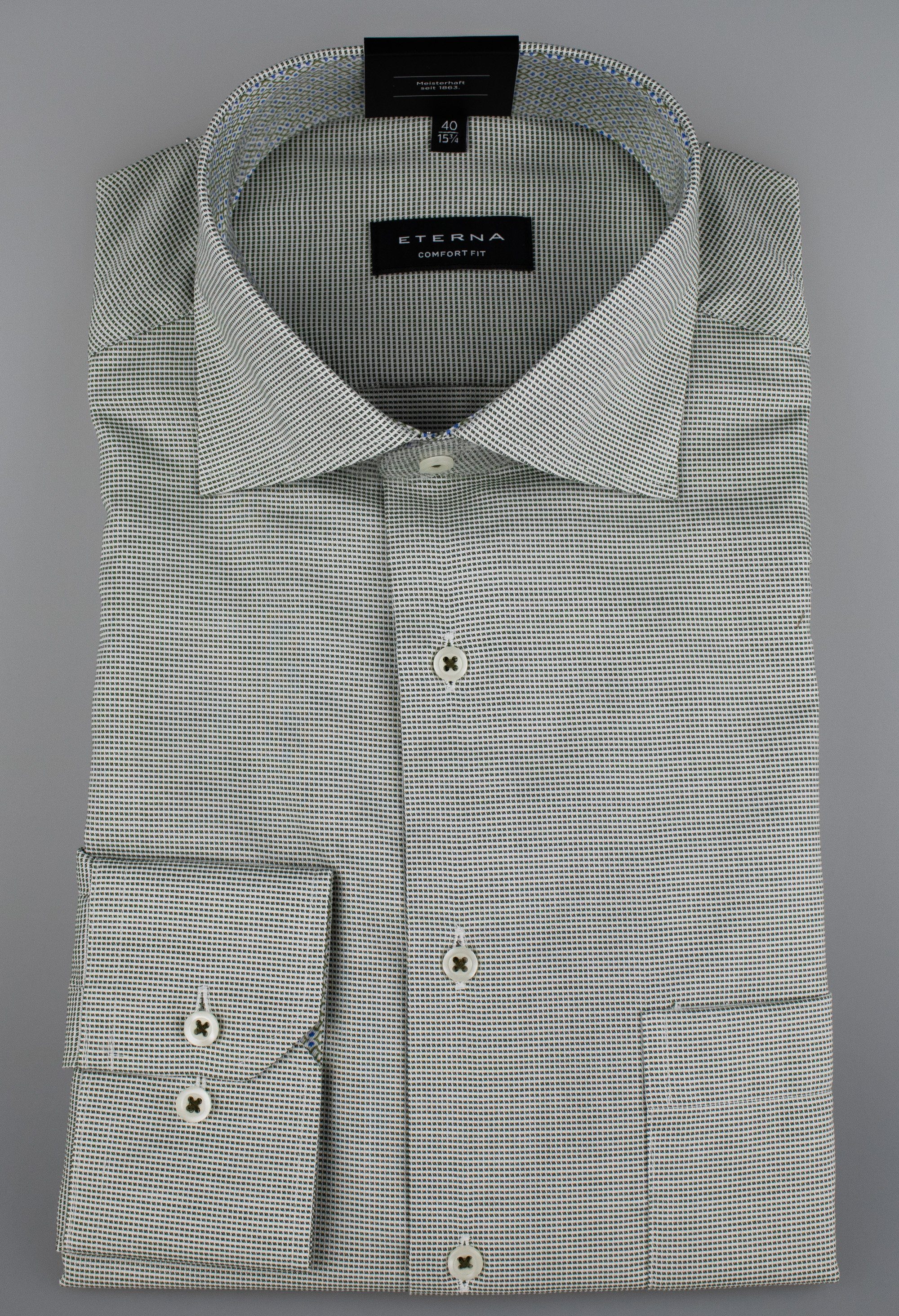 Eterna Klassische Bluse ETERNA COMFORT FIT Langarm Hemd grün kleinkariert 8231-47-E15K | Blusen