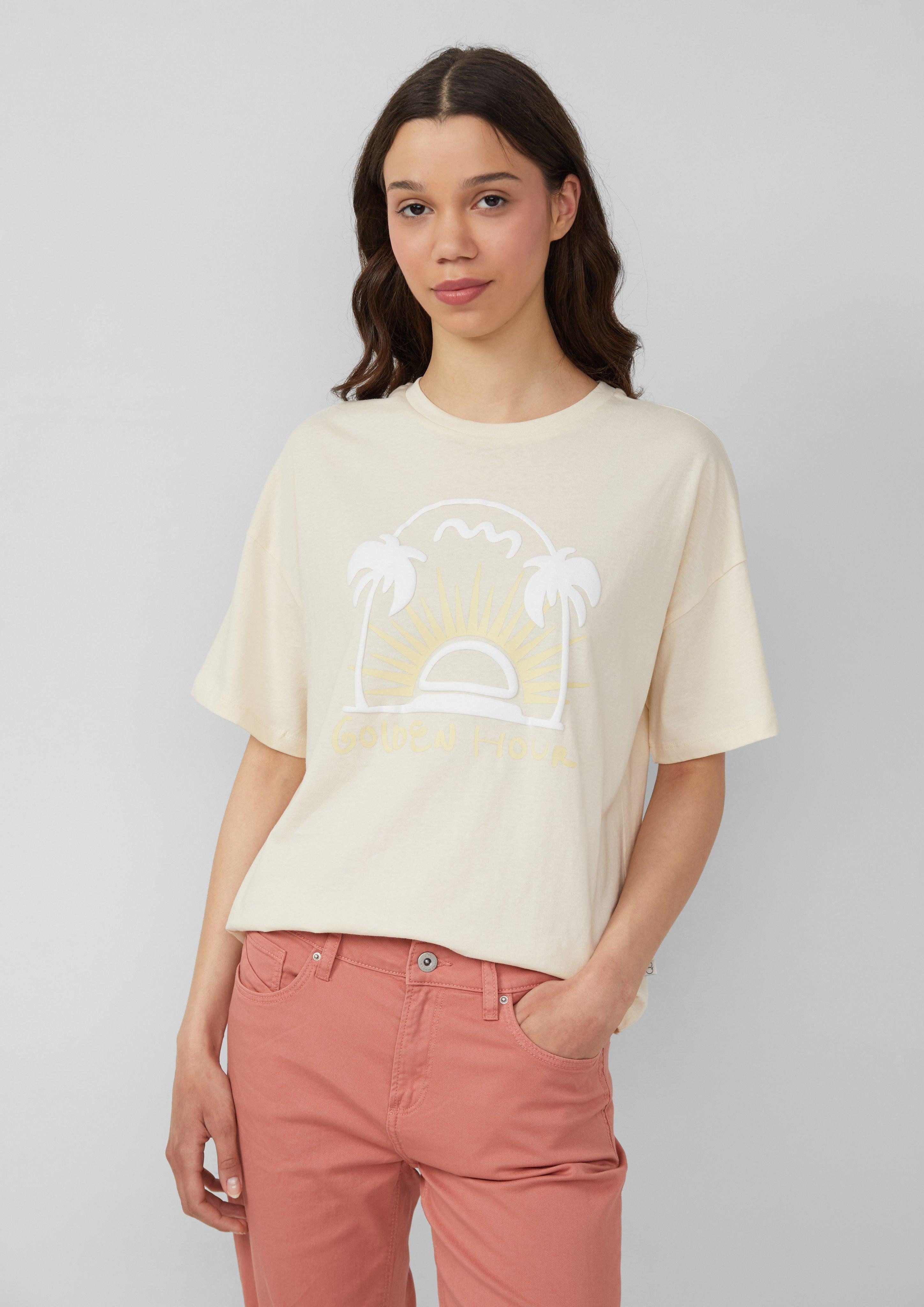 QS Kurzarmshirt Baumwollshirt mit Frontprint günstig online kaufen