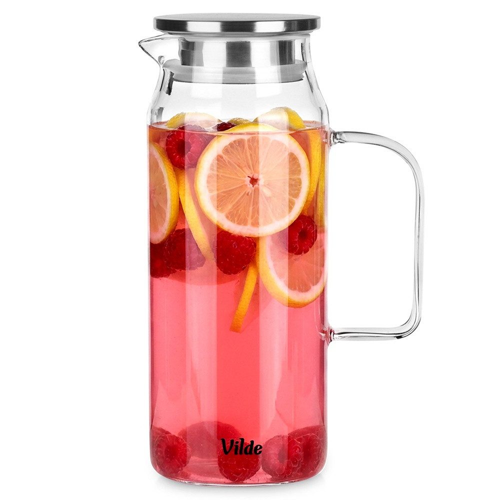 Vilde Karaffe Glaskaraffe mit Deckel 1,5L 1.5L aus Borosilikatglas, hitzebeständig, spülmaschinengeeignet, bruchsicher, auslaufsicher
