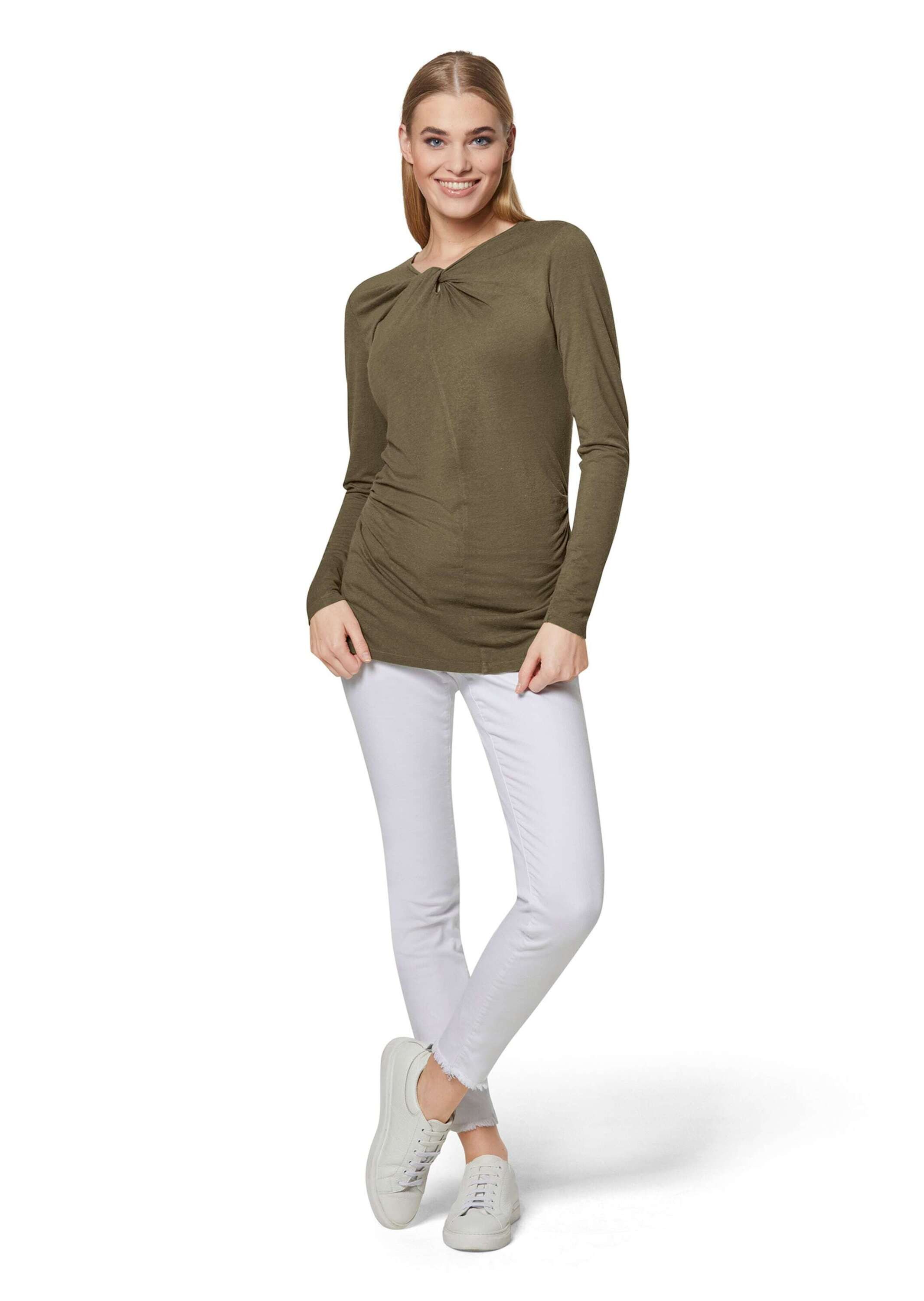 MADELEINE Langarmshirt Langarmshirt mit Knoten und Raffungen Unifarbenes Modell mit rundem Ausschnitt