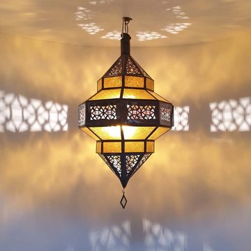 Casa Moro Hängeleuchte Marokkanische Lampe Maha Gelb Höhe 45 cm aus Eisen & Relief-Glas, ohne Leuchtmittel, handgefertigte orientalische Pendelleuchte, Kunsthandwerk aus Marokko, L1204