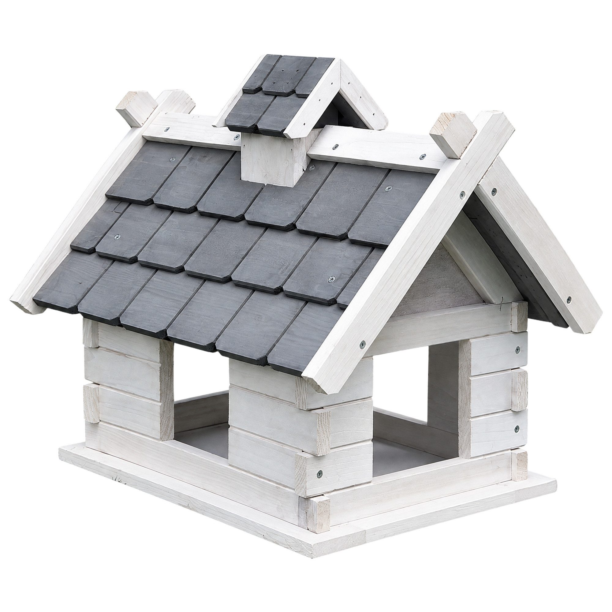 Feel2Home Vogelhaus Futterhaus aus Fichtenholz mit Schindeldach, 44x34x37 cm, ohne Ständer, Erhöhung am Rand sorgt dafür dass das Futter nicht herausfällt