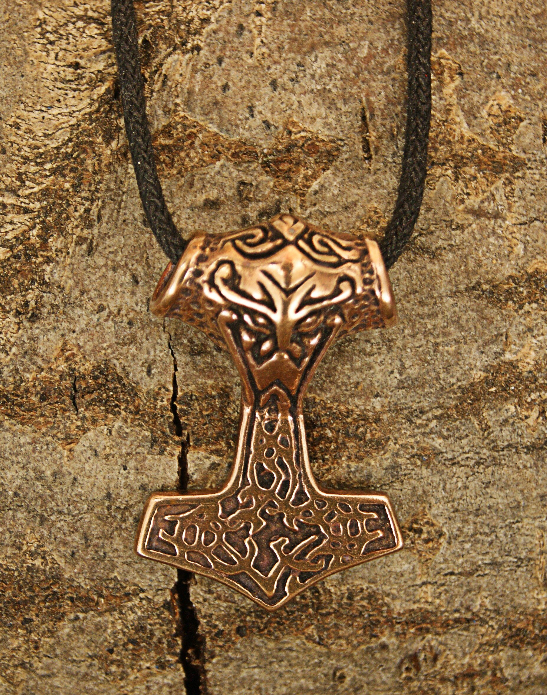 Kiss of Nordisch Thor Mjölnir Thorshammer Bronze Anhänger Wikinger Kettenanhänger Odinanhänger Leather