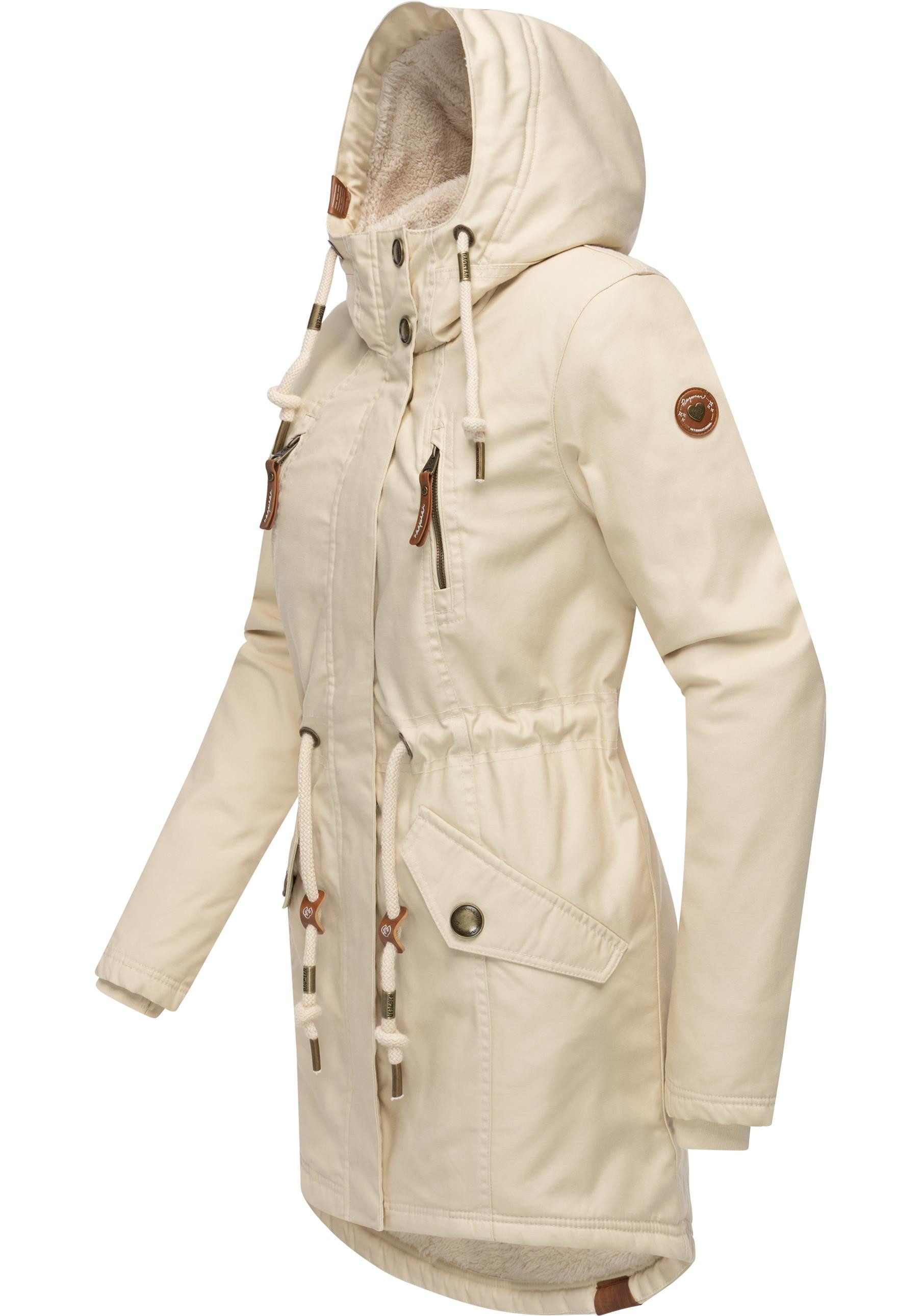Ragwear Wintermantel Elsie stylischer Winterparka mit Kapuze und Teddyfleece