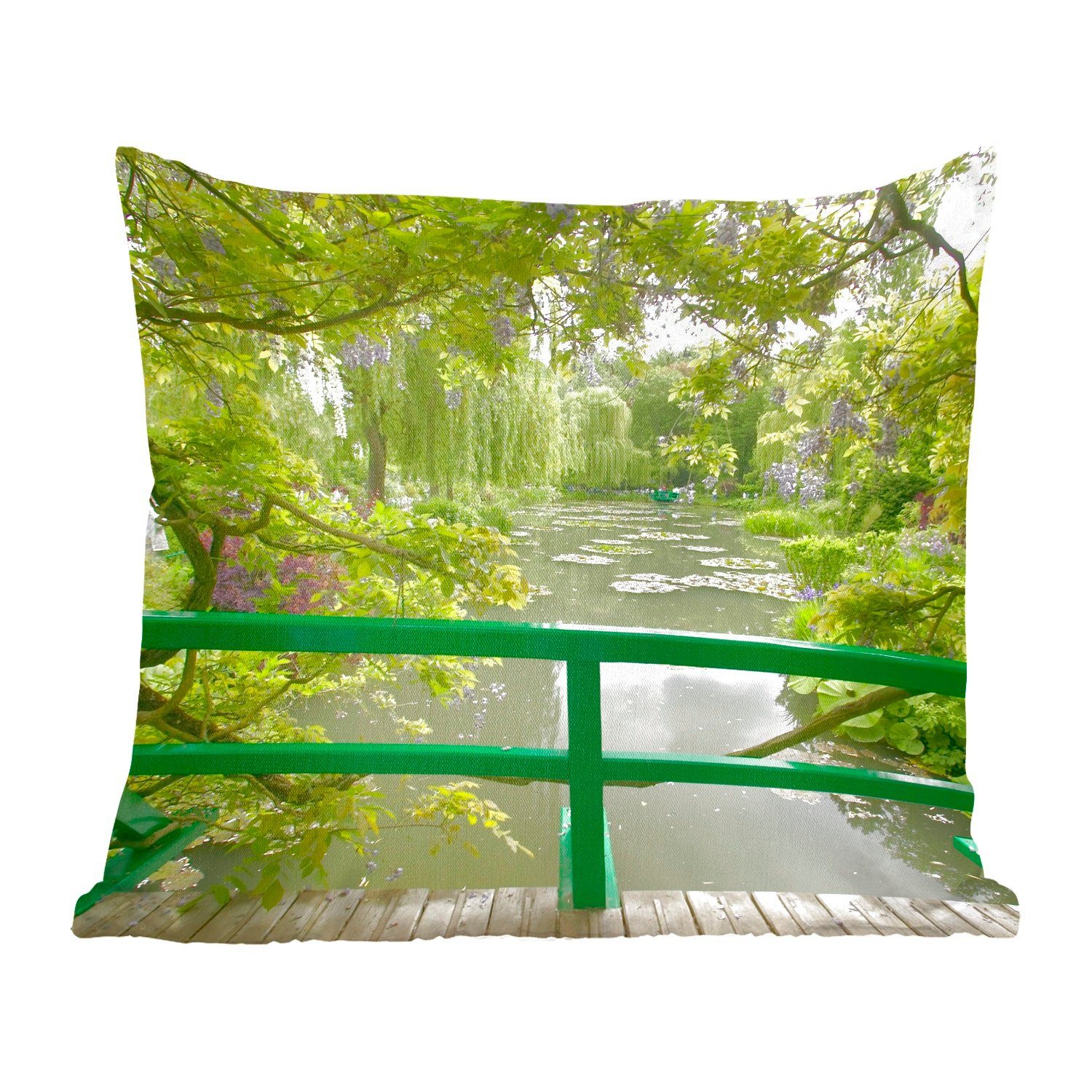 MuchoWow Dekokissen Blick auf das Wasser von der japanischen Brücke im Garten von Monet in, Zierkissen mit Füllung für Wohzimmer, Schlafzimmer, Deko, Sofakissen | Dekokissen