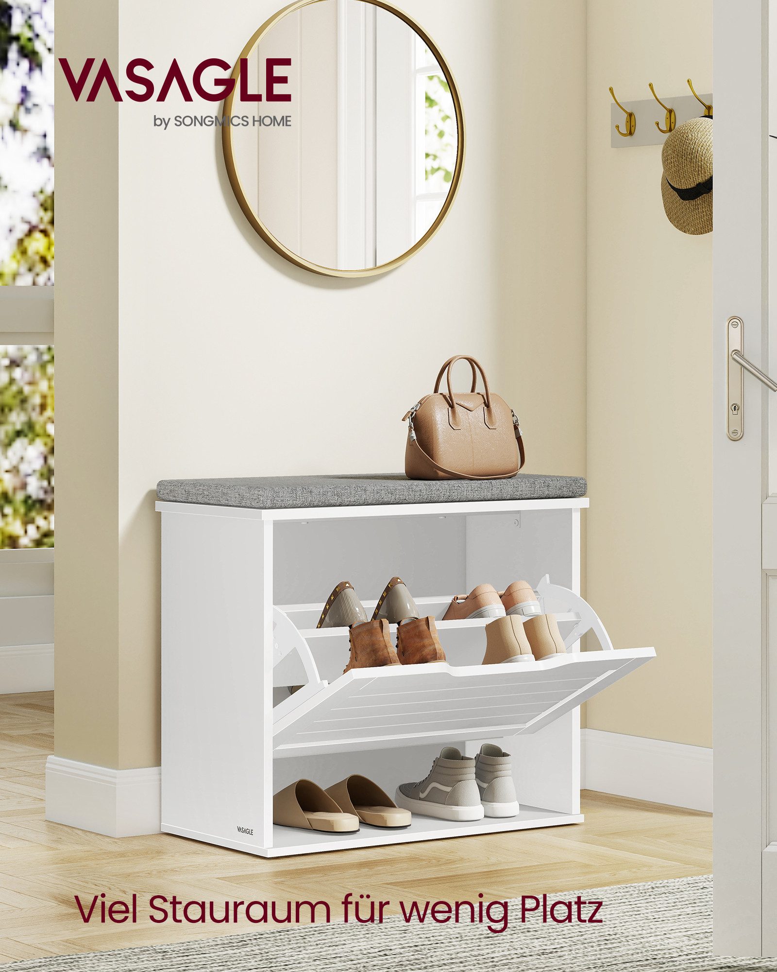 VASAGLE Schuhbank, Sitzbank, mit Sitzkissen, Klappfach, 30 x 60 x 53,5 cm, günstig online kaufen