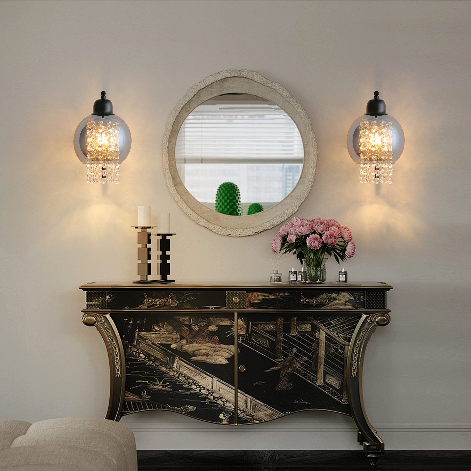 ZMH Wandleuchte Innen E27 Rauchgrau Glas Design Wandlampe Kristall Bett Treppenhaus, Einfache Installation, ohne Leuchtmittel, Modern 1 Flammig Bettlampe Flexible Beleuchtungsmöglichkeiten
