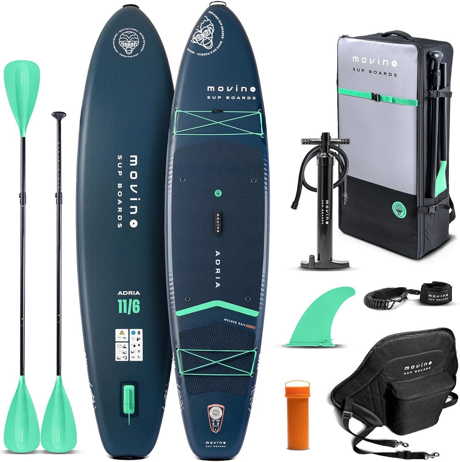 Movino SUP-Board MOVINO ADRIA 2in1 Set verschweißte Kanten Tragkraft 165kg, Allround