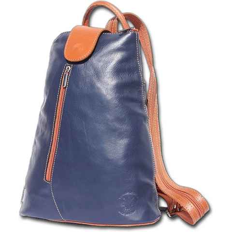 FLORENCE Cityrucksack D2OTF601X Florence echtes Leder Damentasche (Schultertasche, Schultertasche), Damen Rucksack, Tasche Echtleder blau, braun, Made-In Italy