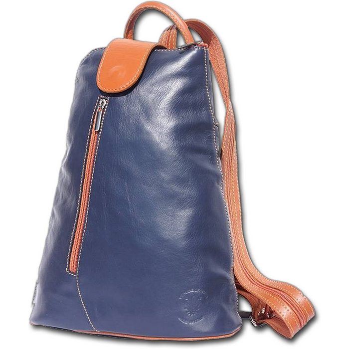 FLORENCE Cityrucksack D2OTF601X Florence echtes Leder Damentasche (Schultertasche) Damen Rucksack Tasche aus Echtleder in blau braun ca. 27cm Breite Made-In Italy