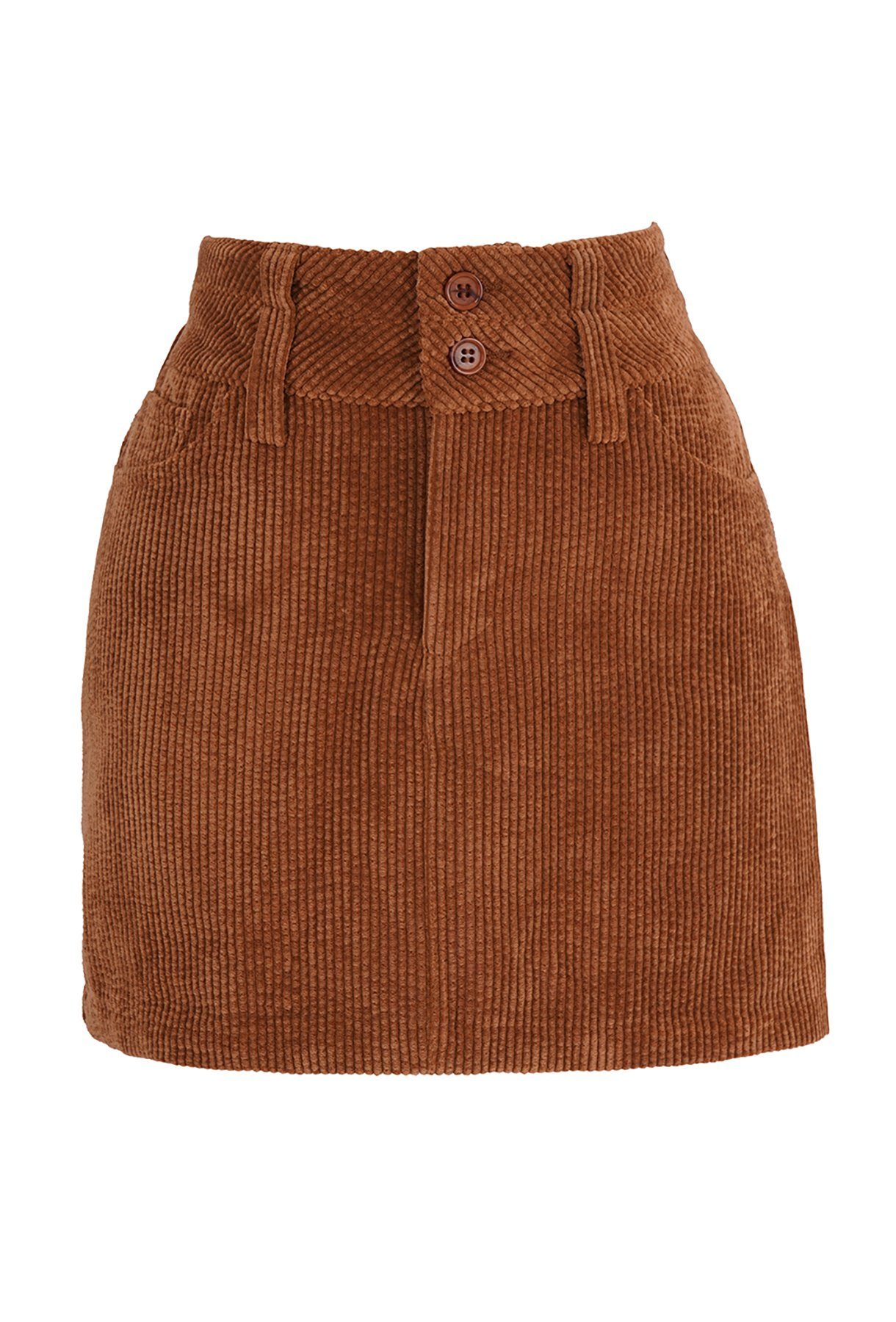 Freshlions A-Linien-Rock Corduroy camel Side Slit Freshlions Mini Skirt