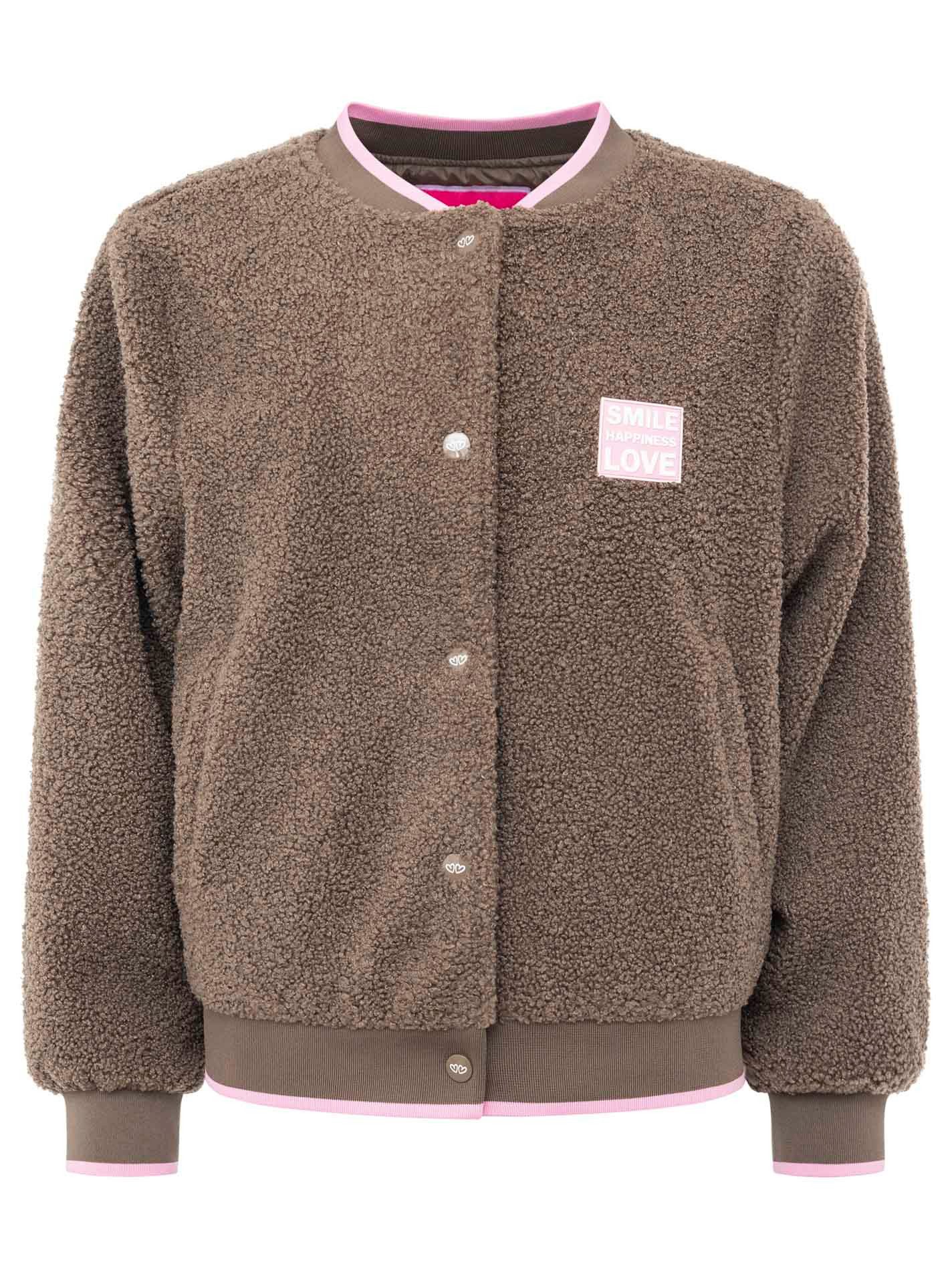 Zwillingsherz Bomberjacke Teddy Bomberjacke "Smile / Good Vibes" Seitliche günstig online kaufen