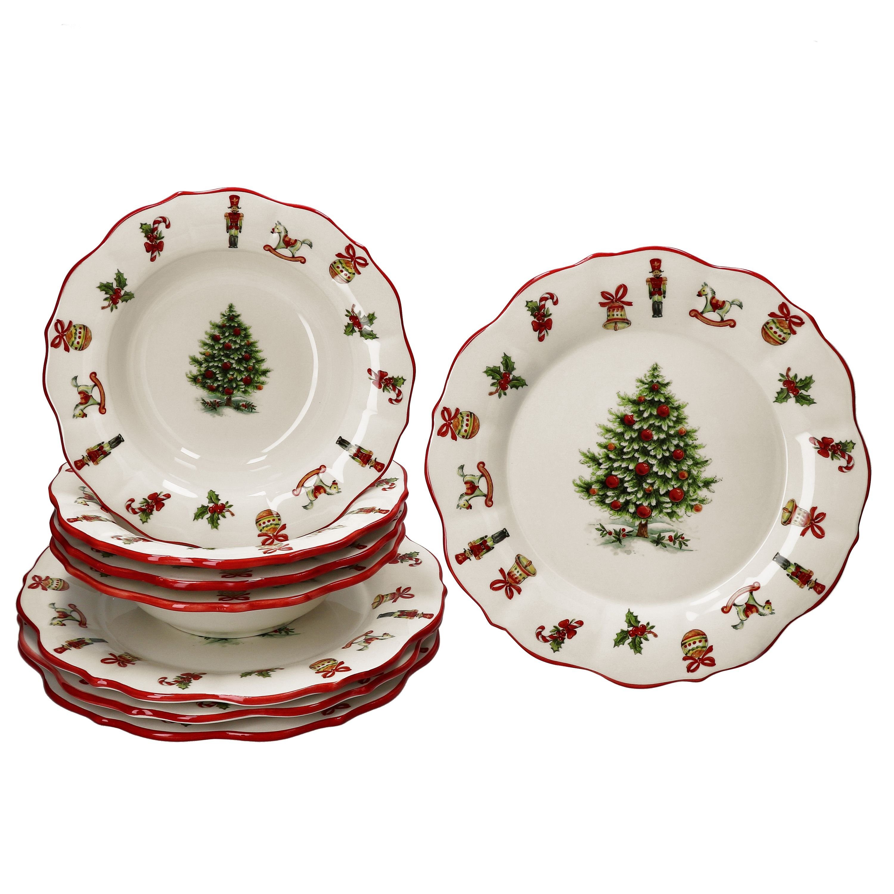 MamboCat Tafelservice 8tlg Tafelservice Maestro Natale Essteller Suppenteller Weihnachten, Keramik