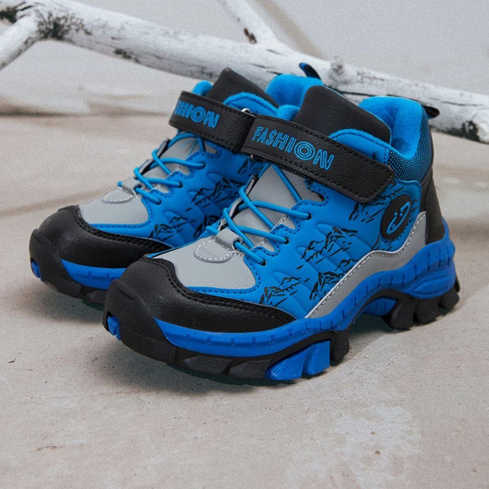 Wanderschuh grau HUSKSWARE Mit Stahlkrallen) (Kinder-Sneaker, blau Klettverschluss griffigen Kinder-Sneaker praktischem und