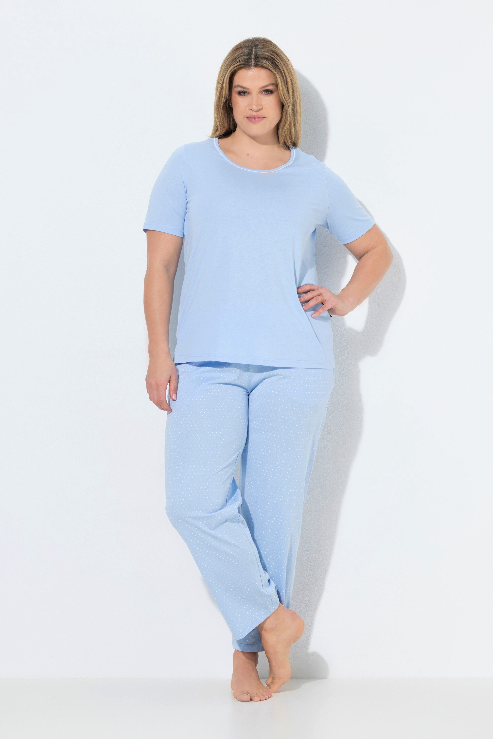 Ulla Popken Pyjama Pyjama Punkte Rundhalsausschnitt Halbarm