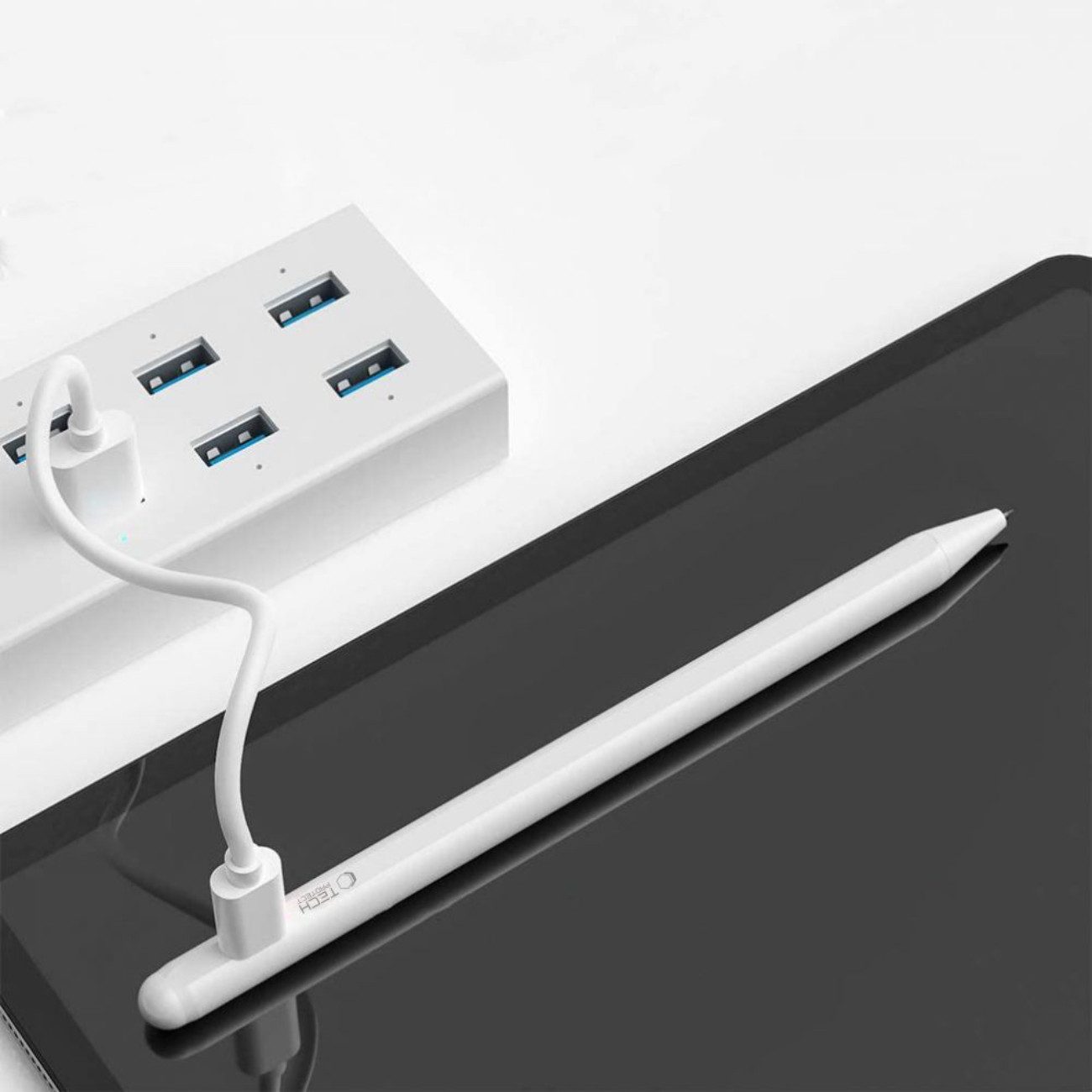 TECH PROTECT Eingabestift für iPad (3-teiliges Set, 3-teiliges Set mit Stift, Ersatzspitze und USB-C-Kabel) Magnetischer Eingabestift mit USB-C-Ladung und LED-Anzeige