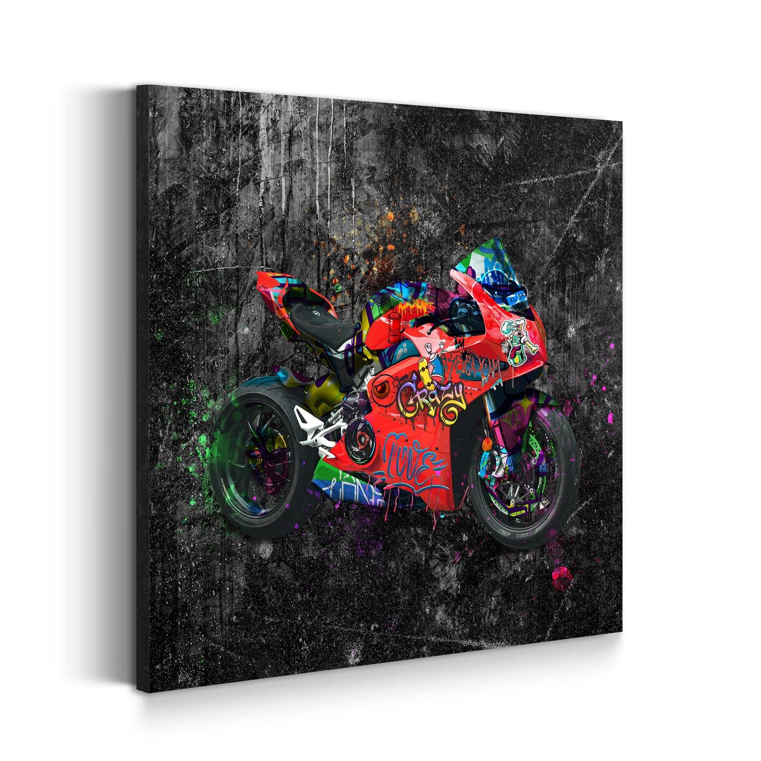 Artedinoi Leinwandbild Ducati Street Art rotes Motorrad Leinwandbild Wandbild Kunstdruck XL W