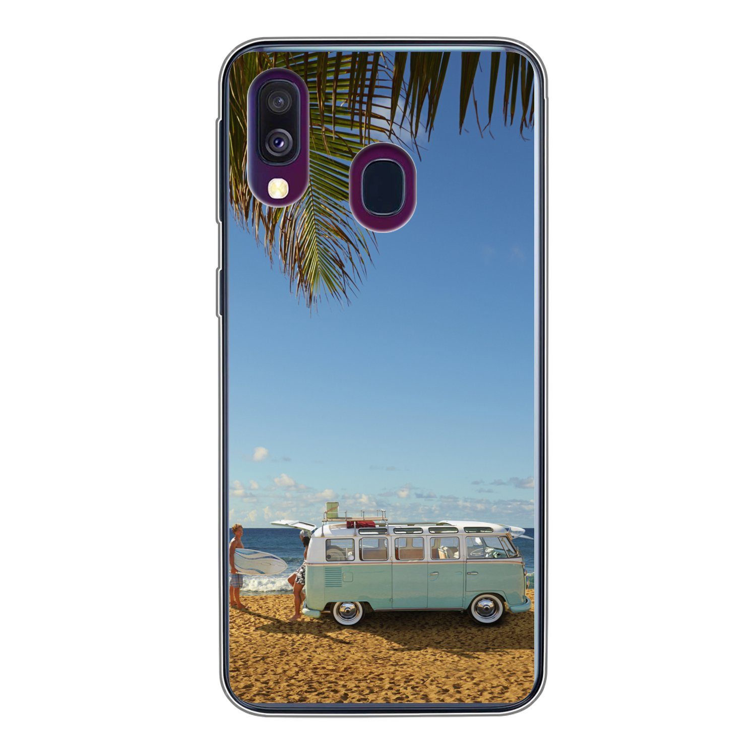MuchoWow Handyhülle für Samsung Galaxy A40 Strand - Bus - Surfen, Smartphone-Bumper, Print, Handy Schutzhülle Dünn