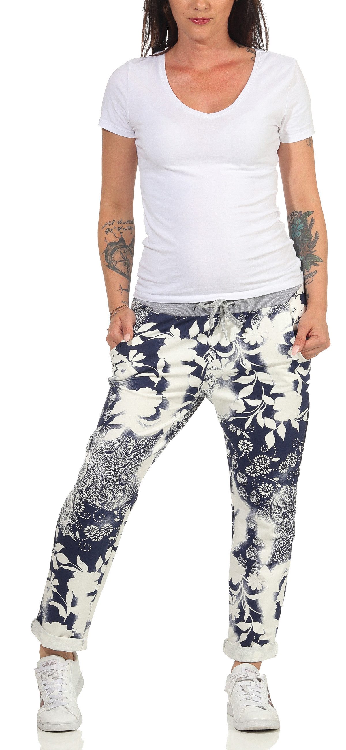 CLEO STYLE Jogginghose Damen Jogginghose 2581 36-40 Beige Blume günstig online kaufen