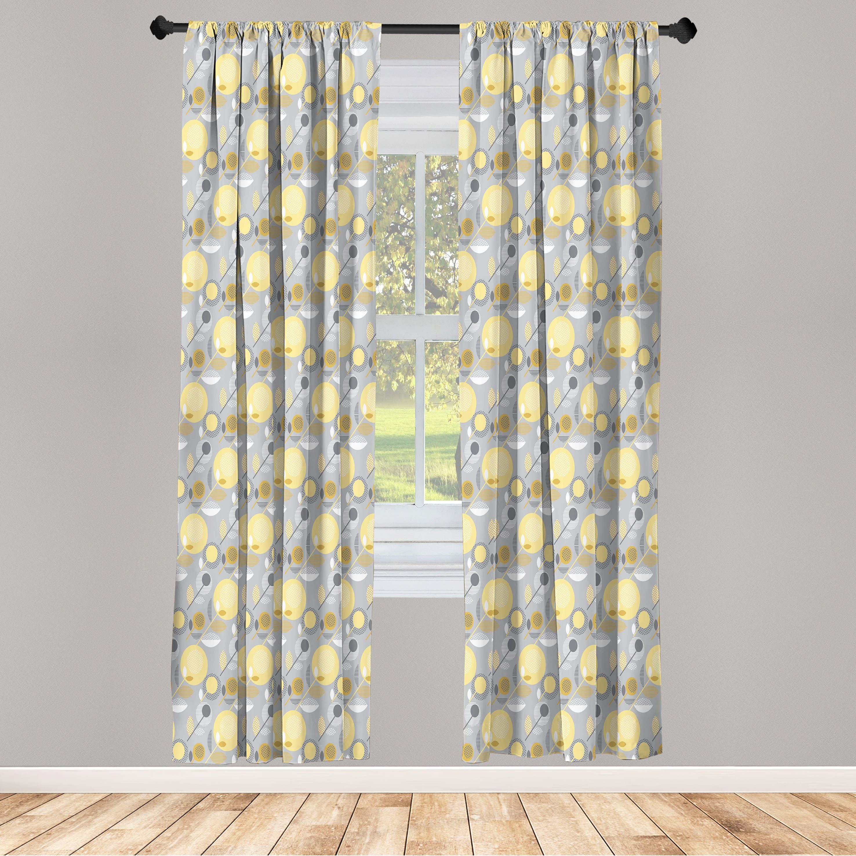 Gardine Vorhang für Wohnzimmer Schlafzimmer Dekor, Abakuhaus, Microfaser, Gelbe Blume 60er-Muster