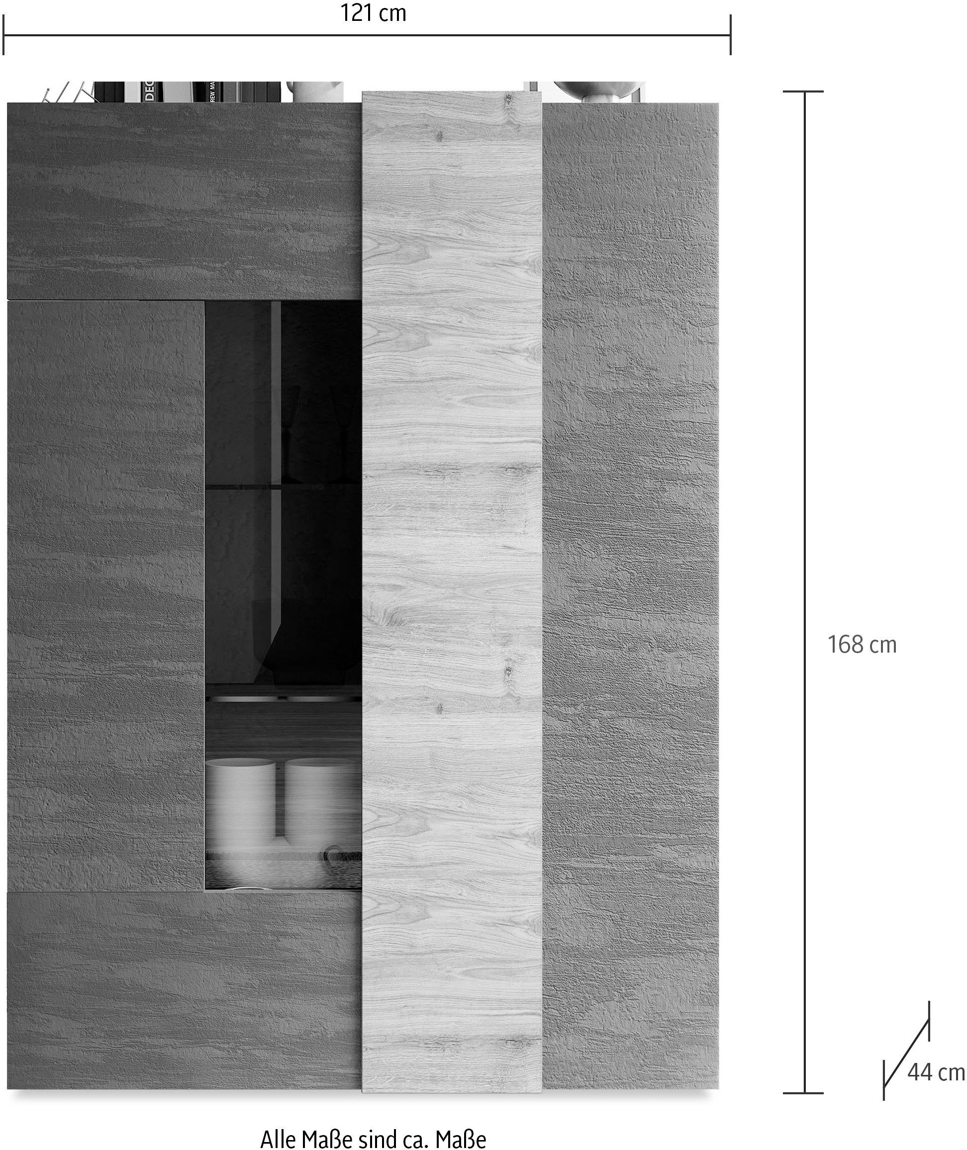 LC Vitrine in Holzstruktur | Mercure cm Absetzung Höhe / Titanio Mercure / Titanio Top 168 Venus NB