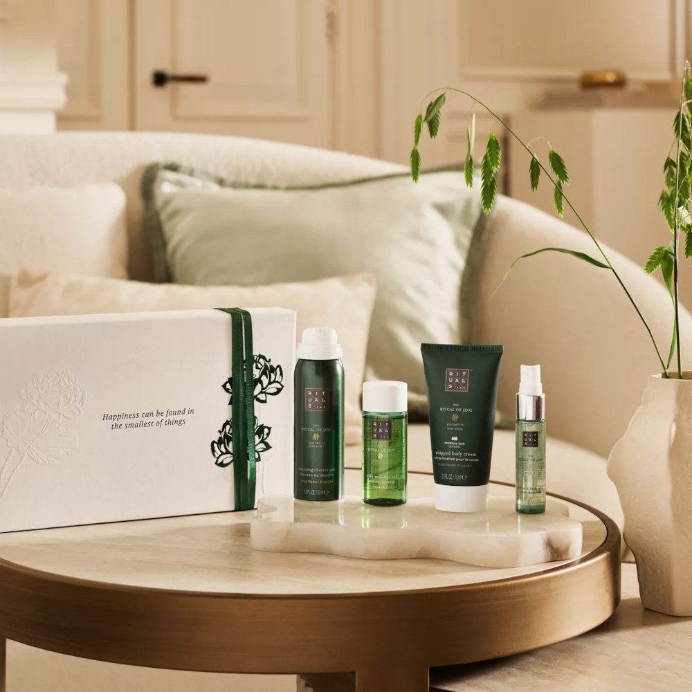Rituals Pflege-Geschenkset Rituals Jing Geschenkset S – 4-teilig mit Dusch & Pflege, 4-tlg., 4-teiliges Jing Set mit Lotus & Jujube – für Entspannung & Ruhe
