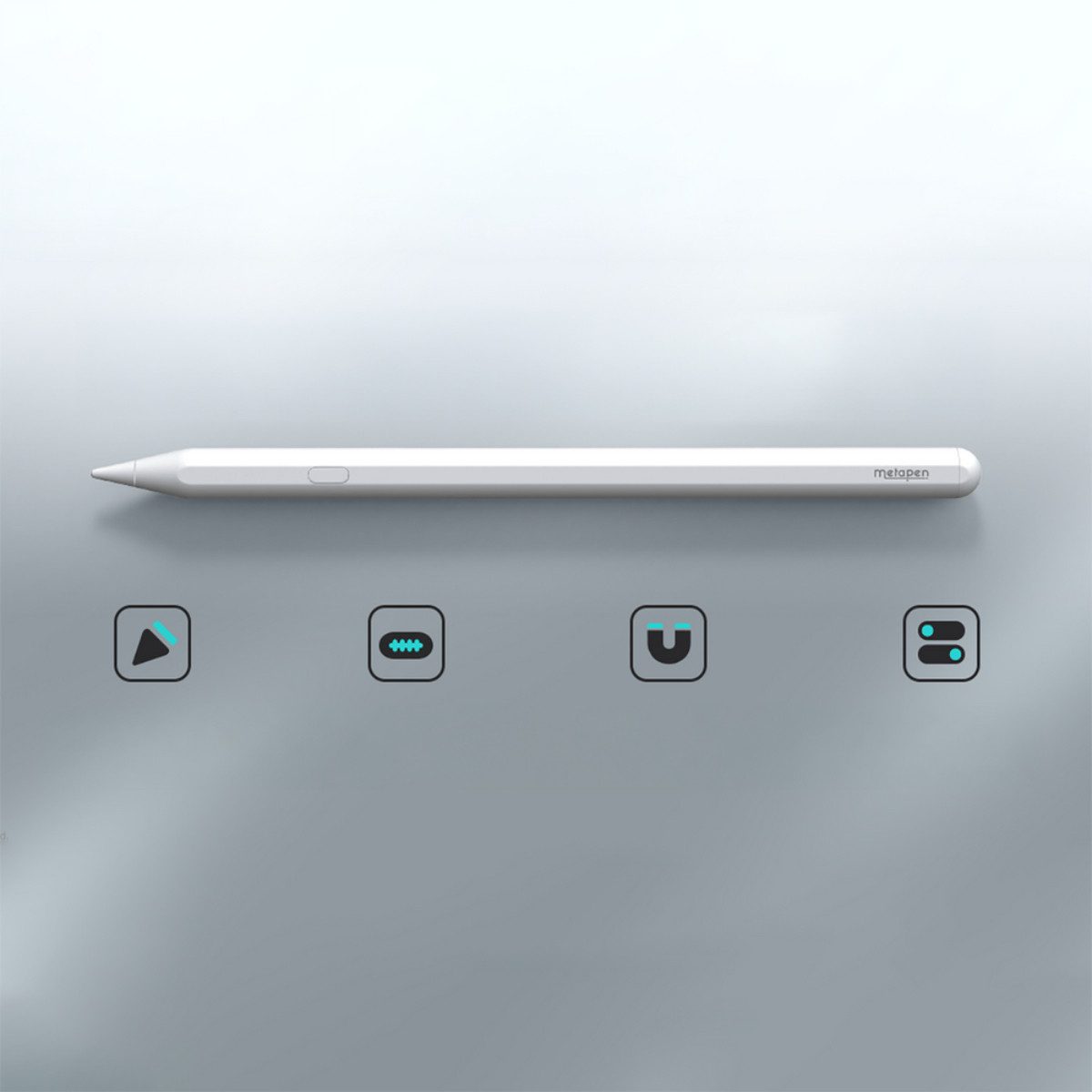 Metapen Eingabestift A12 (Eingabestift-Set, Eingabestift inkl. USB-C Kabel, 2 Ersatzspitzen, Anschlussabdeckung) Präziser iPad Stift mit Neigungs und Handballenerkennung