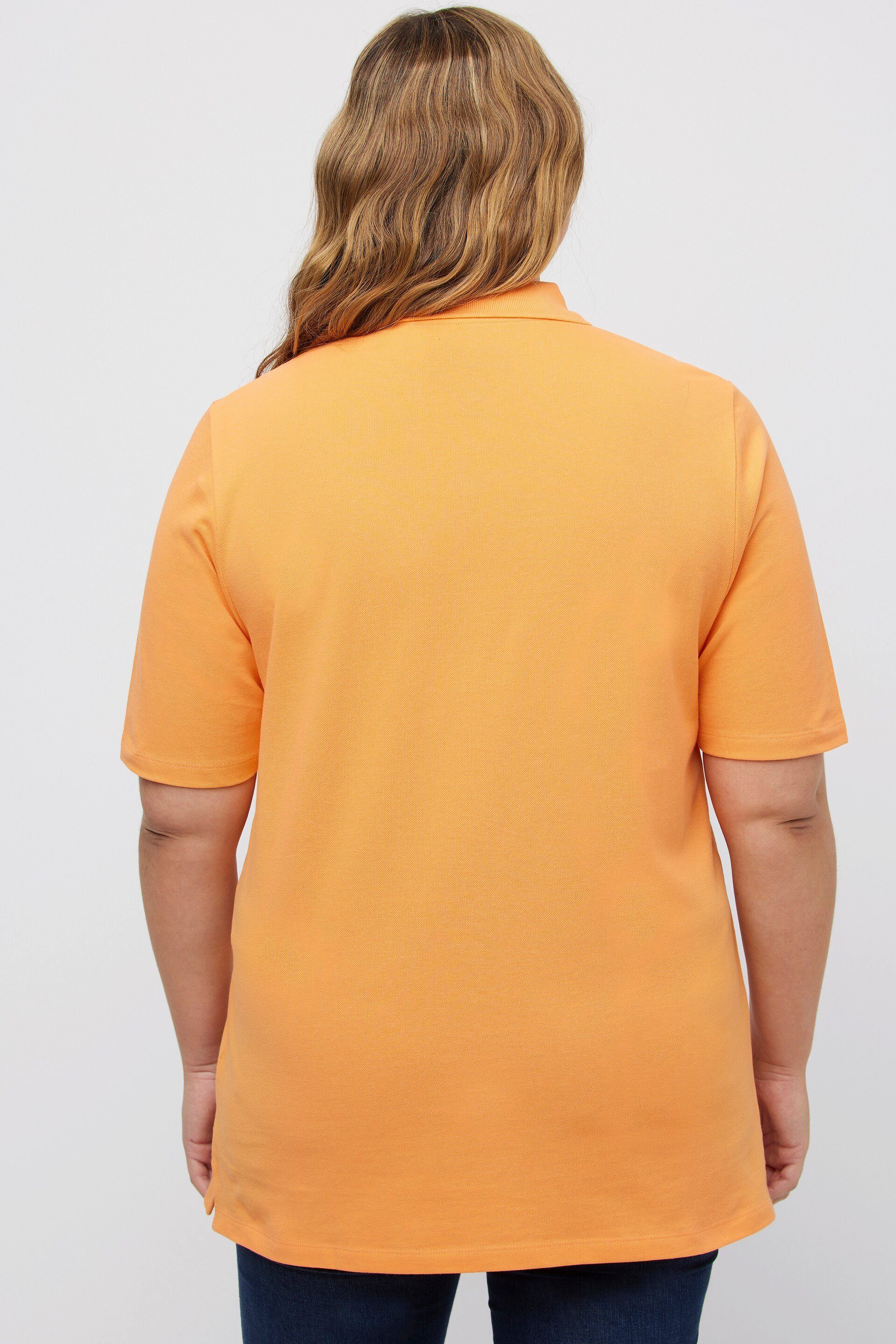 Ulla Piqué cantaloupe Polokragen Popken Rundhalsshirt Samt-Knopfleiste Poloshirt orange