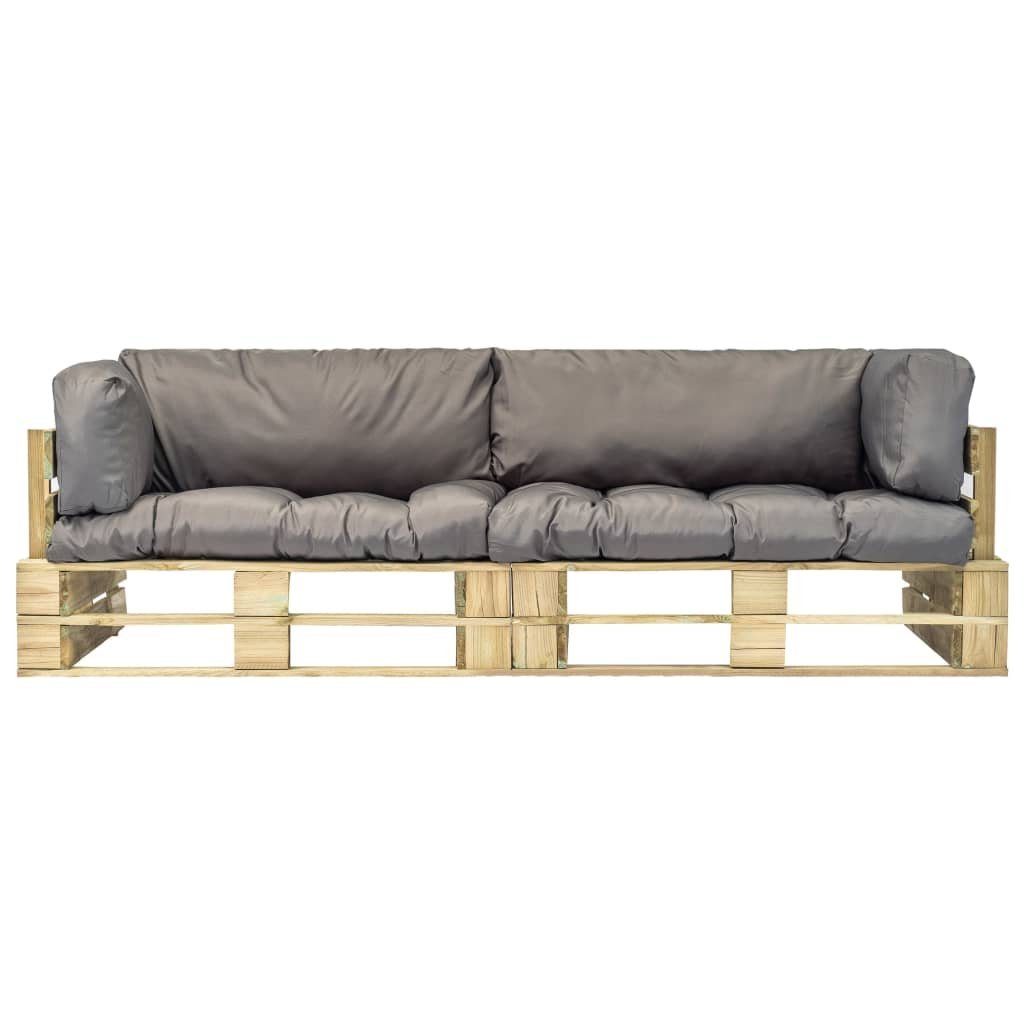 und Kiefernholz, Loungesofa in 2-tlg. Kissen Grün grau Grau Outdoor-Sofa-Set mit Teile Paletten vidaXL 2
