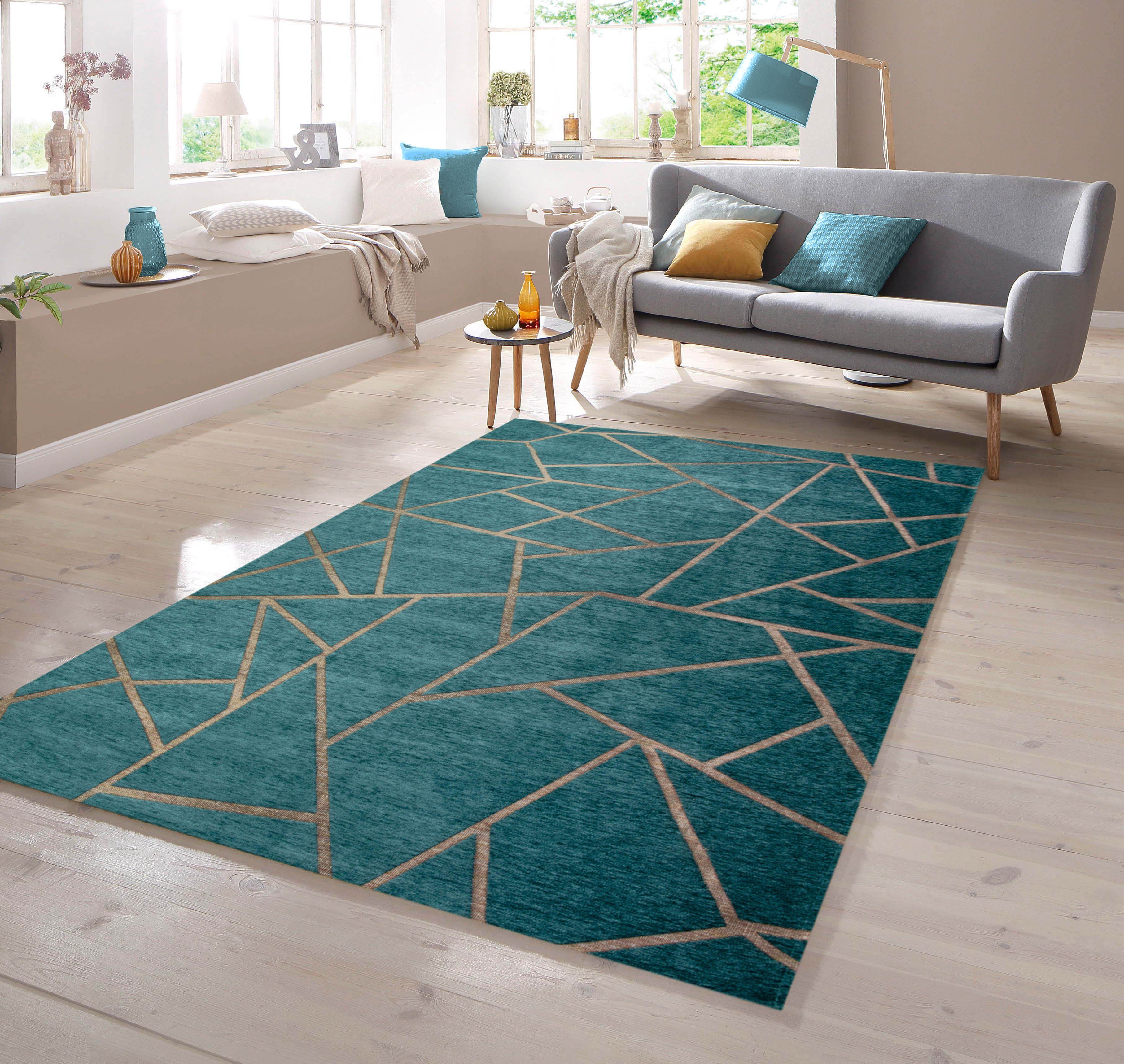 TeppichHome24 Teppich Wohnzimmer Teppich Muster in Türkis Bronze, rechtecki günstig online kaufen