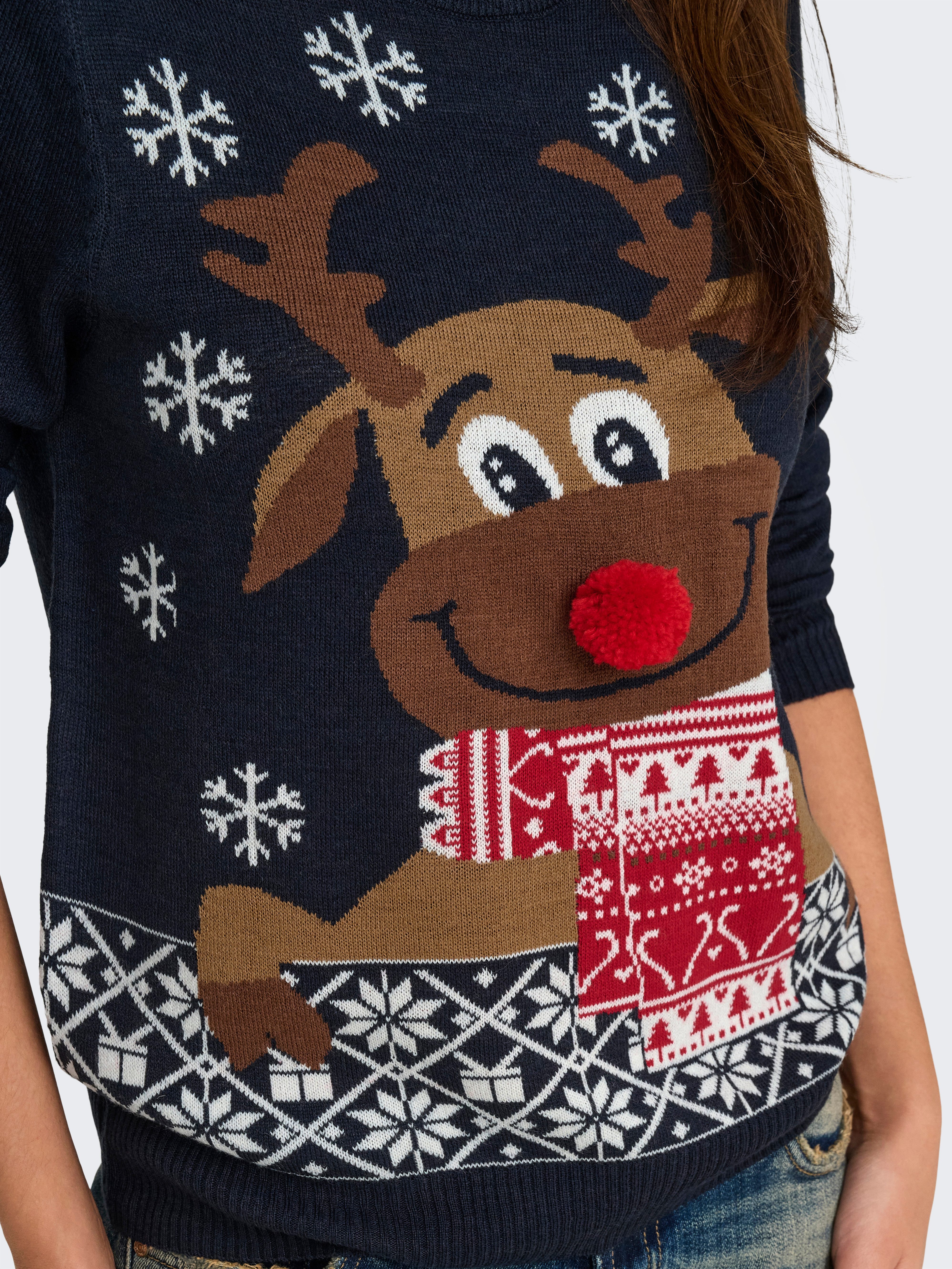 ONLY Weihnachtspullover ONLXMAS LS O-NECK MIX DETAIL BOX KNT