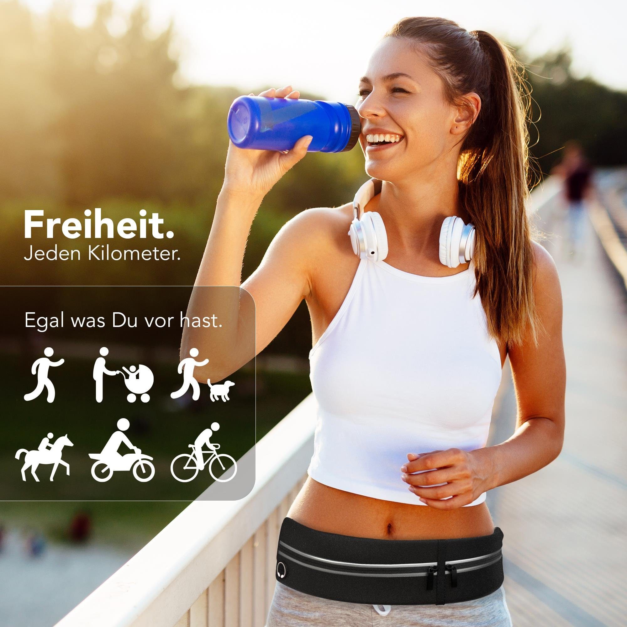 EAZY CASE Laufgürtel Universal Sport Bauchtasche Schmal Joggingtasche Damen Sport Laufgürtel Damen Herren Bauchtasche Schwarz
