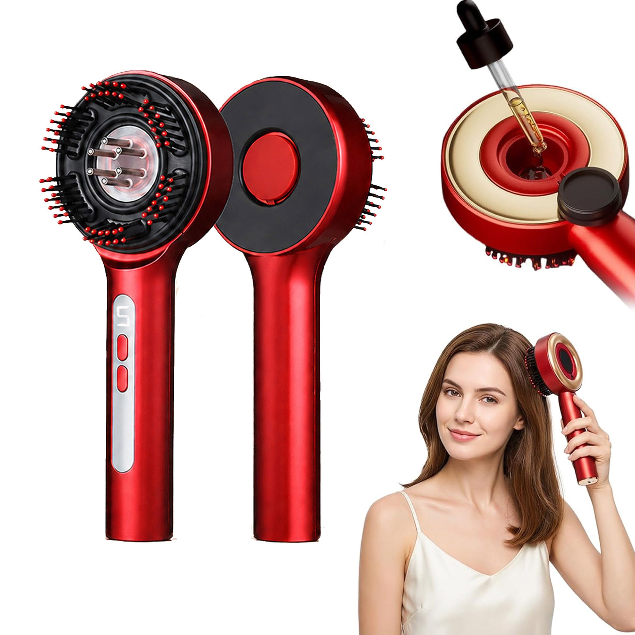 KINSI Massagegerät 2-in-1 Kopfhaut Massagebürste, Elektrisches Kopfmassagegerät, Mit Rotlicht, Blaulicht, Violettlicht, 5 Massageprogramme