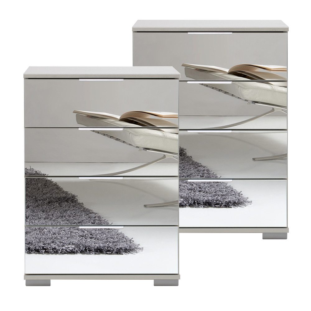 Lomadox Nachttisch ELSTRA-43, auch für Boxspringbett geeignet in weiß mit Spiegelfront 52/74/38 cm