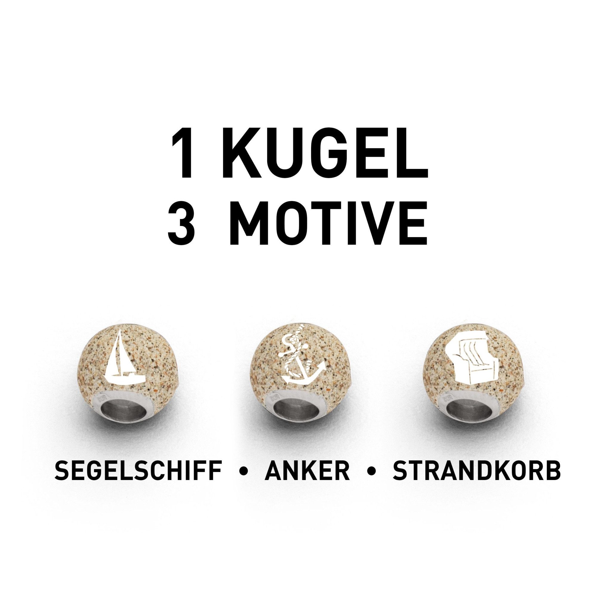 DUR Bead P3597 "Ostsee" 925er Silber mit Schiff, Anker & Strandkorb, 11 mm, Maritimer Anhänger für Bead-Armbänder und -Ketten