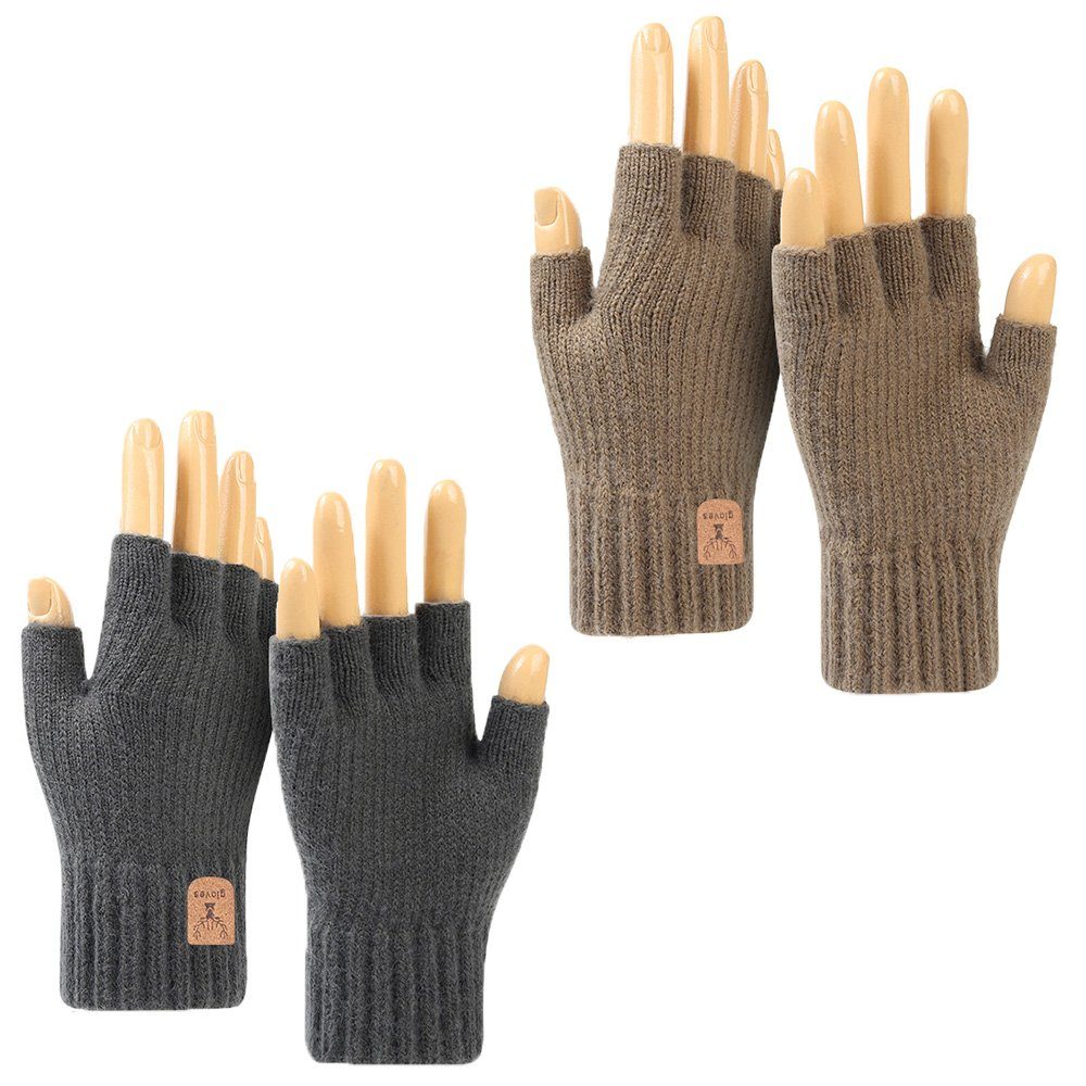 weich Winter Kaffee Strickhandschuhe Thermisch Paar Fingerlose Handschuhe, Dunkelgrau + Strickhandschuhe 2 zggzerg
