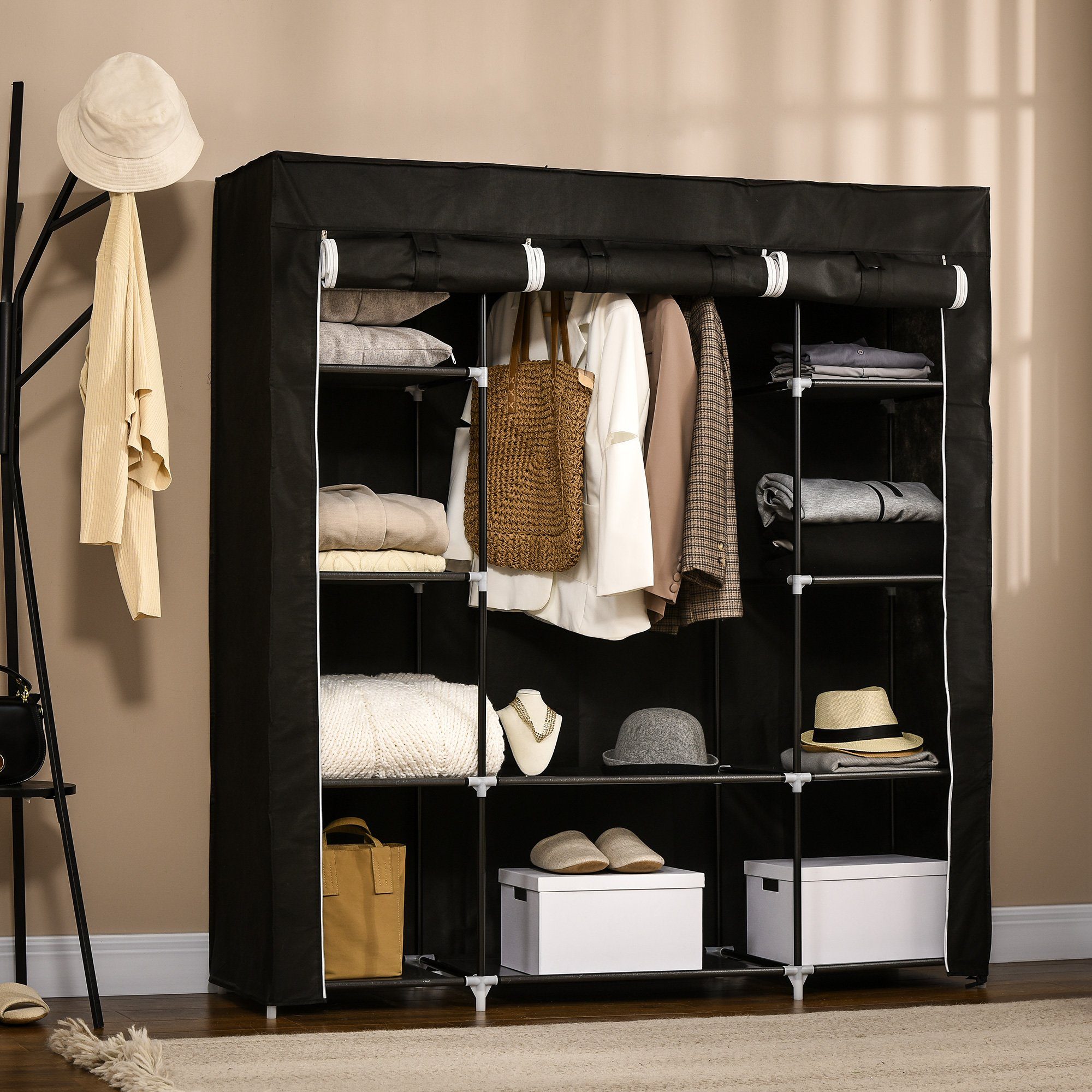 HOMCOM Stoffschrank Faltschrank mit1 Kleiderstange, 9 günstig online kaufen