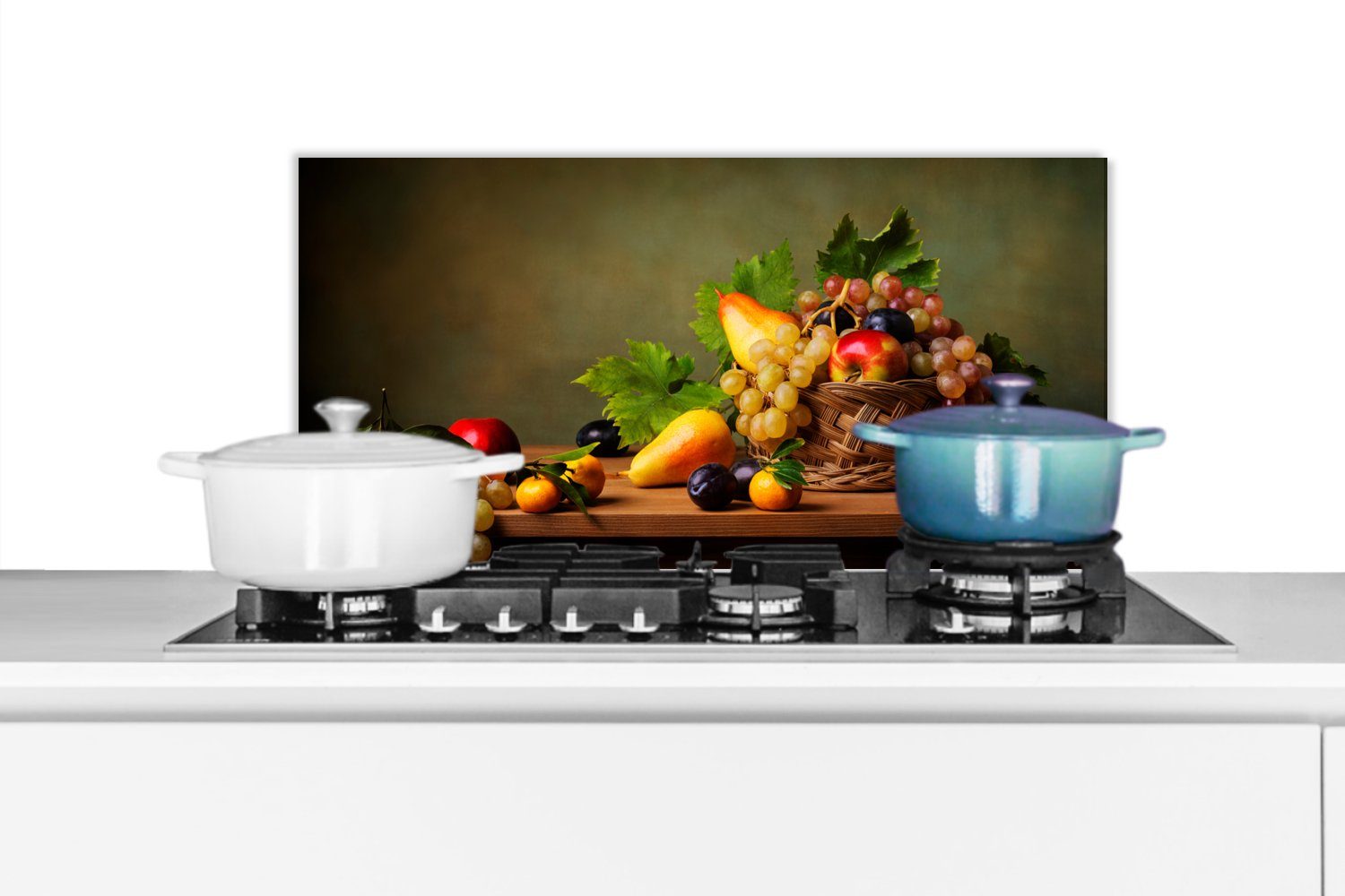 MuchoWow Küchenrückwand Rustikal - Korb - Obst - Stilleben, (1-tlg), 60x30 cm, Wandschutz, gegen Fett und Schmutzflecken für Küchen