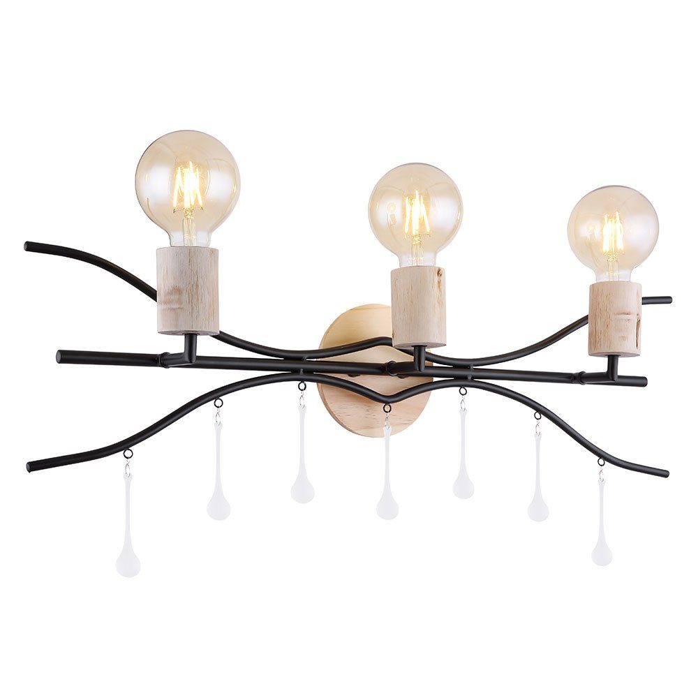 GLOBO LIGHTING Wandleuchte, Leuchtmittel nicht inklusive, Wandleuchte Schlafzimmerlampe Metall Holz naturfarben 3 Flammig B 76cm