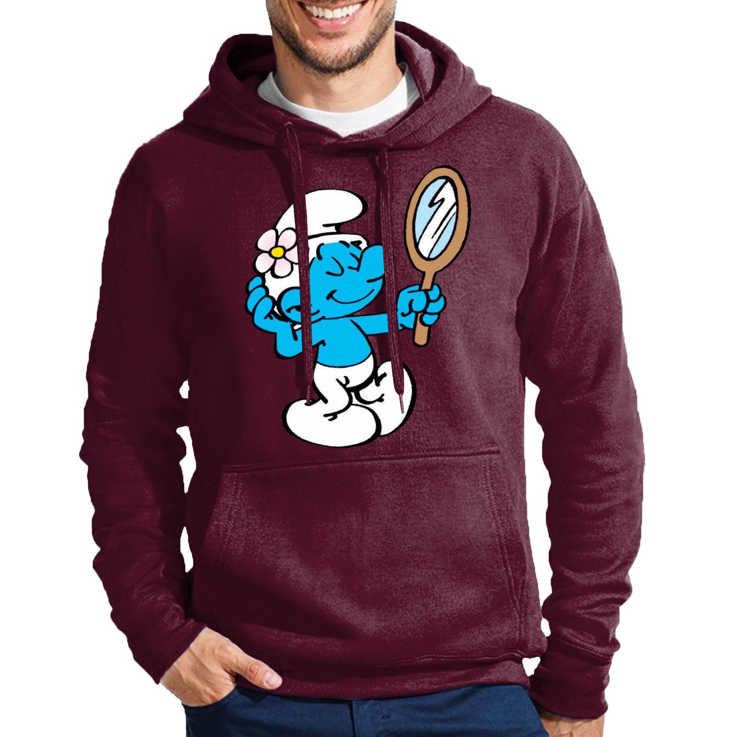 Blondie & Brownie Hoodie Beauty Schlumpf Spiegelmotiv Herren Hoodie Cartoon Streetwear (Einzelartikel, Nicht im Set enthalten) Herren Hoodie Beauty Schlumpf Spiegel Motiv Baumwollmix Streetwear