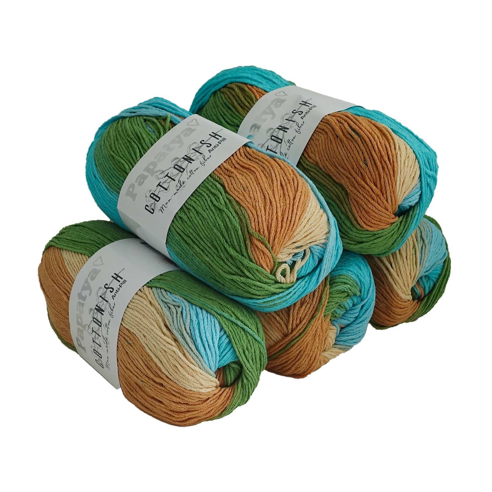 maDDma 5 x 100g Strickgarn Papatya Cottonish Häkelwolle, 250 m, 13 beige-blau-grün
