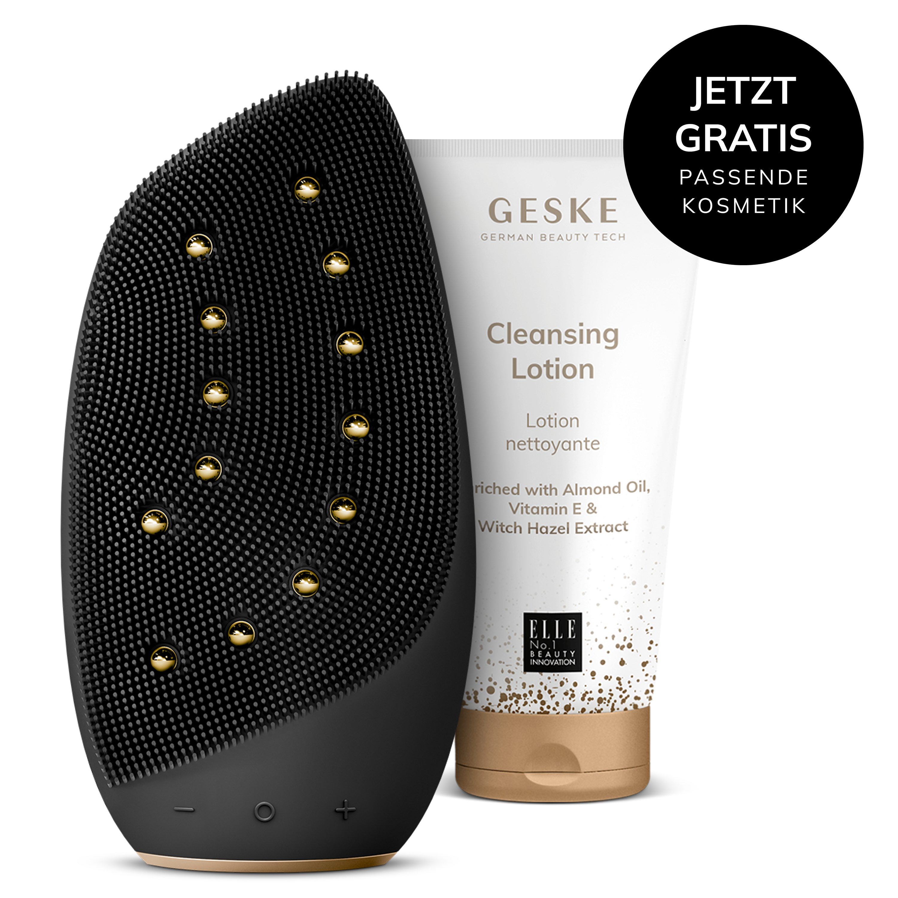 GESKE German Beauty Tech Elektrische Gesichtsreinigungsbürste Sonic Thermo Facial Brush & Face-LifterFarbe: Gray + Gratis Kosmetik, Packung (Gerät & USB-Ladekabel), 2-tlg., Gerät inkl. kostenloser APP (SmartAppGuided Device), Mit der GESKE App erhältst Du deine personalisierte Hautpflegeroutine.