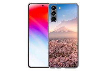 MuchoWow Handyhülle Pagode - Sakura - Fuji - Blütenzweige - Japan, Phone Case, Handyhülle Samsung Galaxy S21, Silikon, Schutzhülle