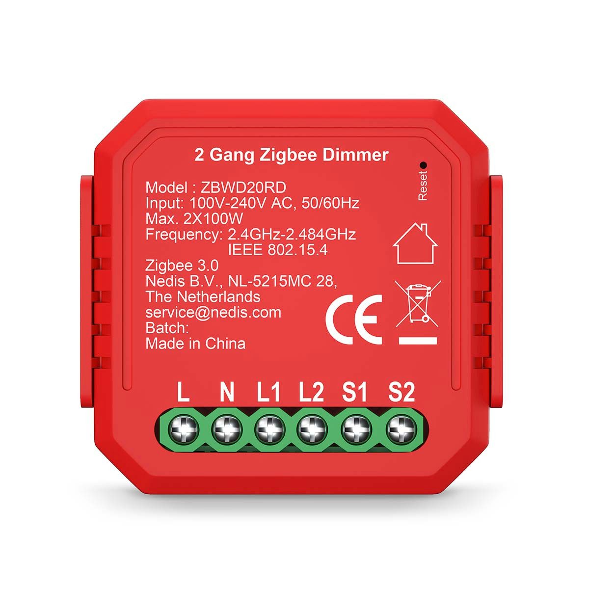 Nedis Drehdimmer ZBWD20RD (1-St), doppel dimmer zigbee, stufenlos 1–100 %, app und sprachsteuerung