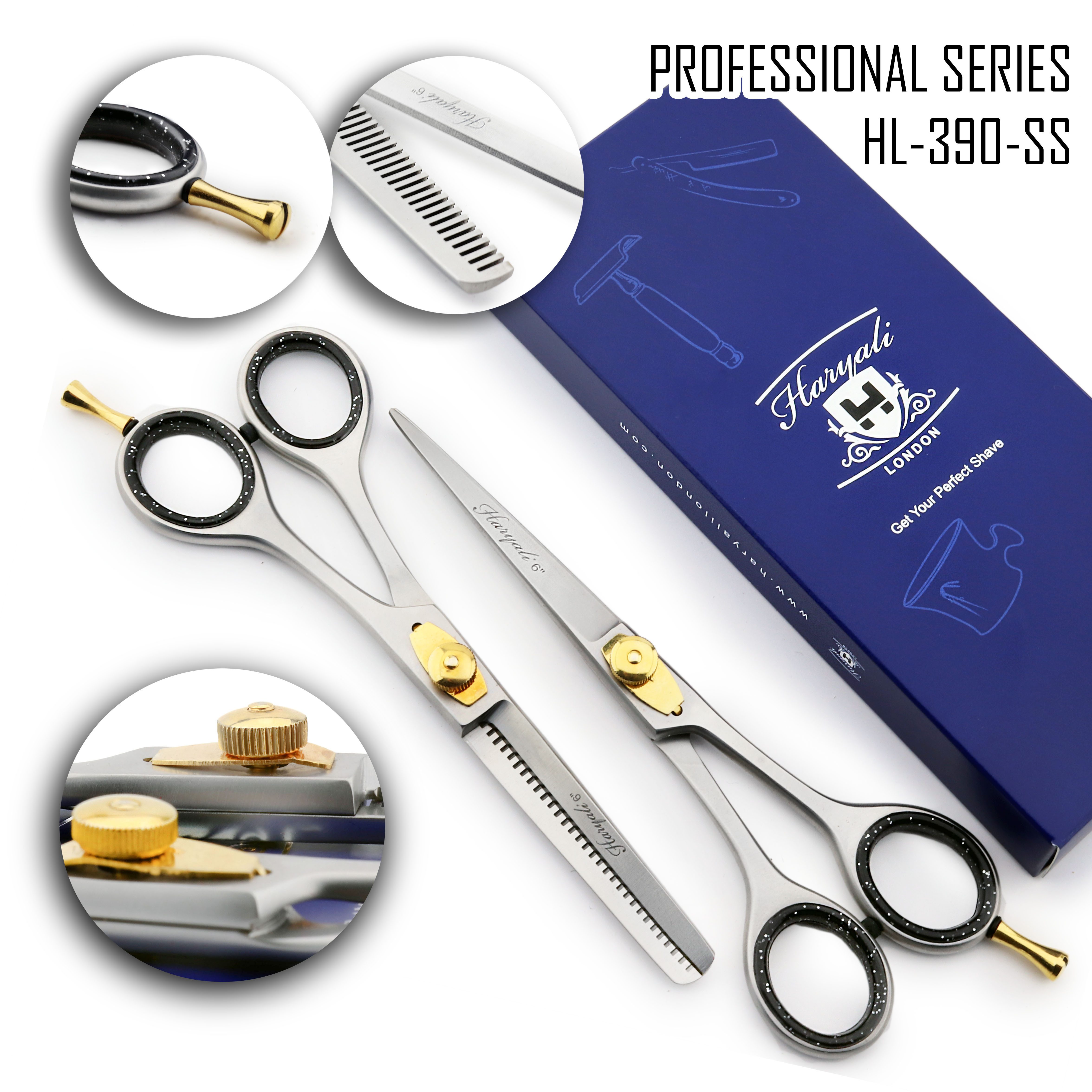 Haryali London Haarschere Hochwertiges 6-Zoll-Scherenset sowohl Schneide als auch Effiliersche, (1x pair, 2-tlg., 1x Schneideschere, 1x Effilierschere), Bestens geeignet für professionelle Friseurscheren