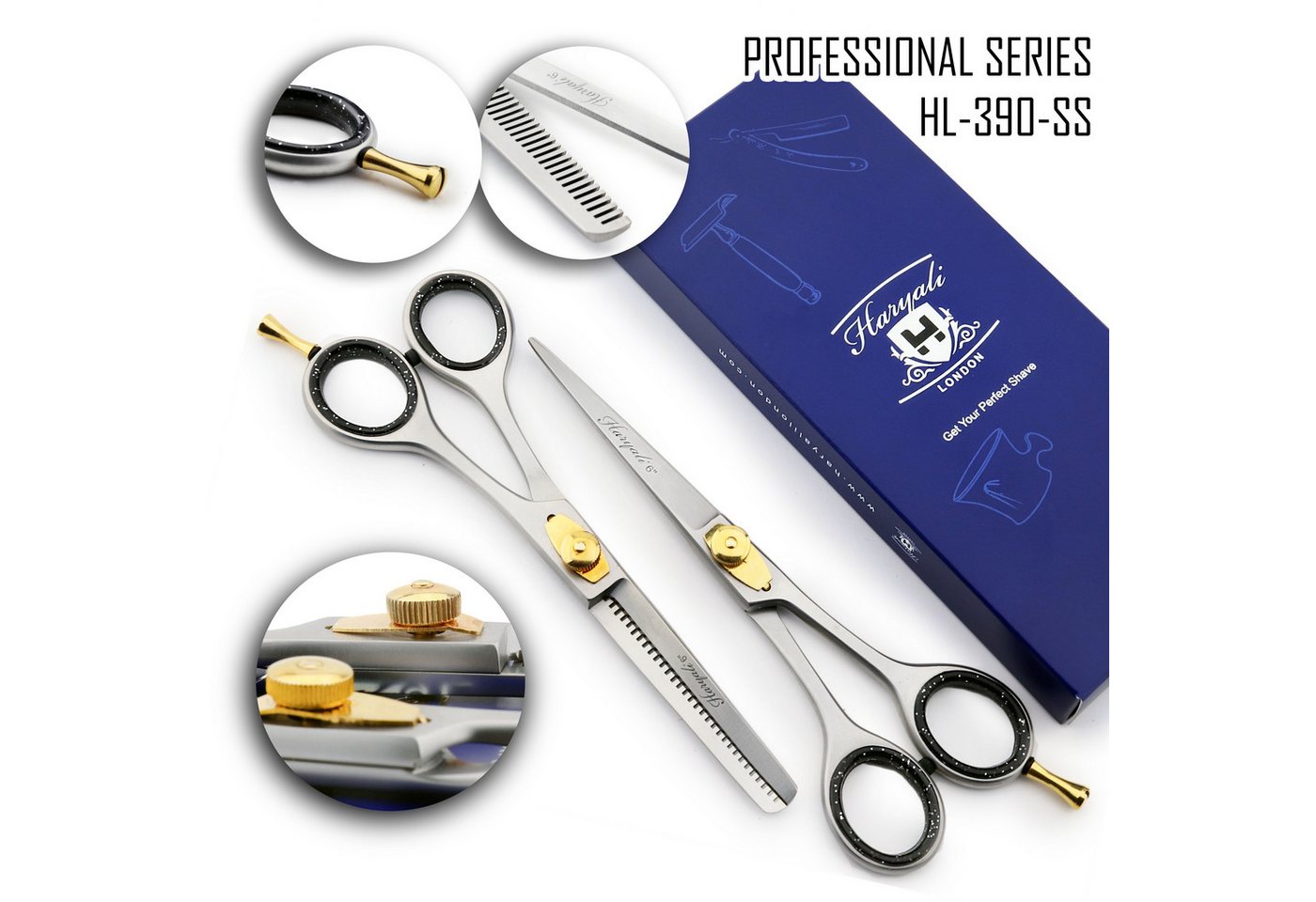 Haryali London Haarschere Hochwertiges 6-Zoll-Scherenset sowohl Schneide als auch Effiliersche, (1x pair, 2-tlg., 1x Schneideschere, 1x Effilierschere), Bestens geeignet für professionelle Friseurscheren