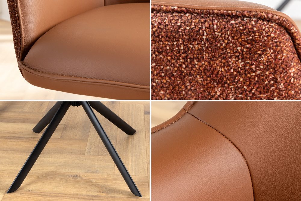 riess-ambiente Drehstuhl LE GRAND cognac – Echtleder, Strukturstoff, 180° drehbar, mit Armlehne (Einzelartikel, 1 St), mit Metallgestell & Auto-Return-Funktion  – Bild 5 von 5