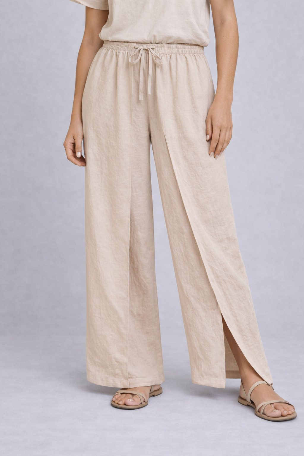 ITALY VIBES Palazzohose - Marlenehose - weite Damenhose - mit Schlitz - beige - ITALY VIBES