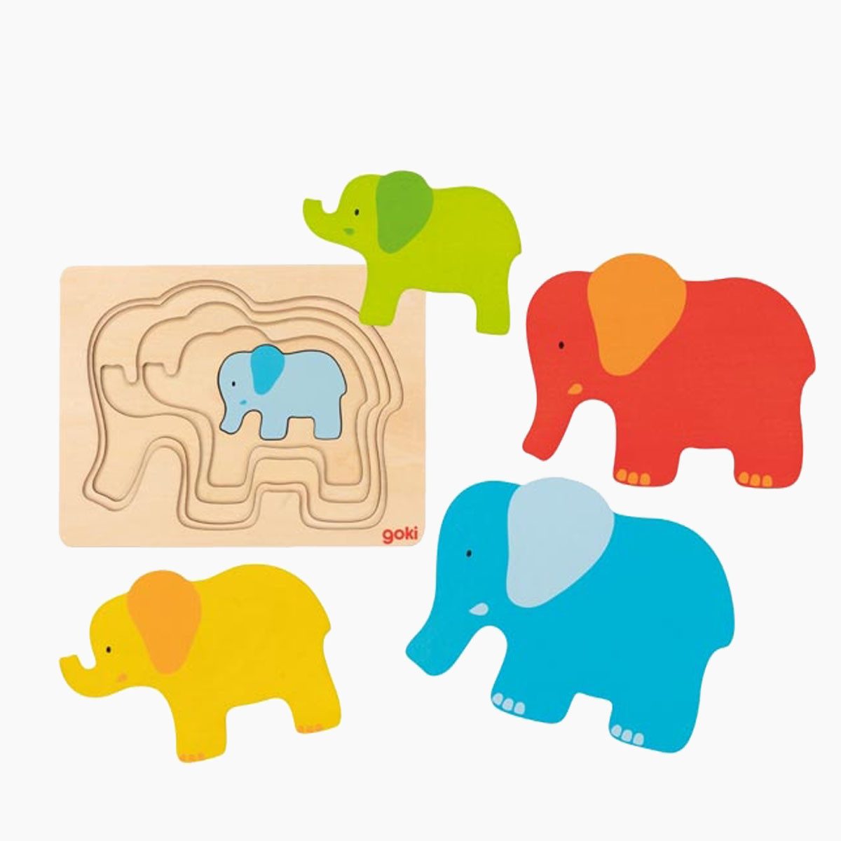 goki Steckpuzzle Schichtenpuzzle Elefant, 5 Puzzleteile, Begleiter für die ersten Lebensjahre