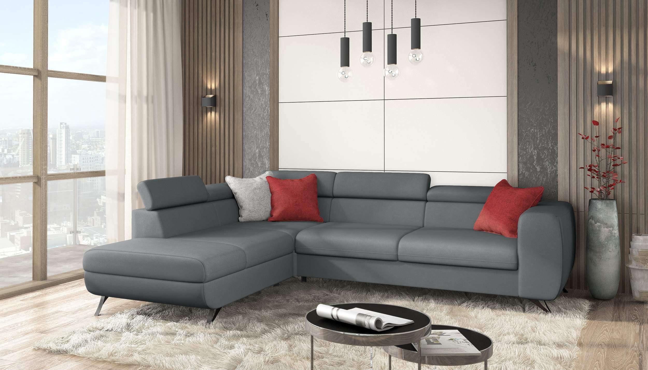 Eckcouch, Bettfunktion Design, stellbar, Bettkasten, frei links L-Form, mane Relaxfunktion Modern und im rechts mit oder Raum Stylefy Corina, Ecksofa bestellbar,